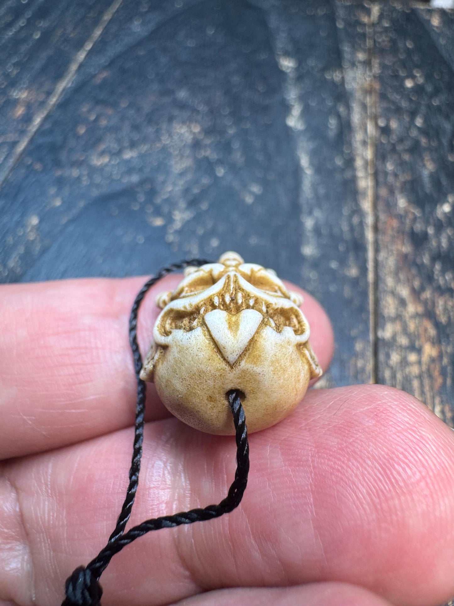 Hand Carved Deer Antler Wrathful Mask Bead, Tibetan Mahakala Style Pendant, Skull Crown Guardian Amulet, Himalayan Mala Guru Bead