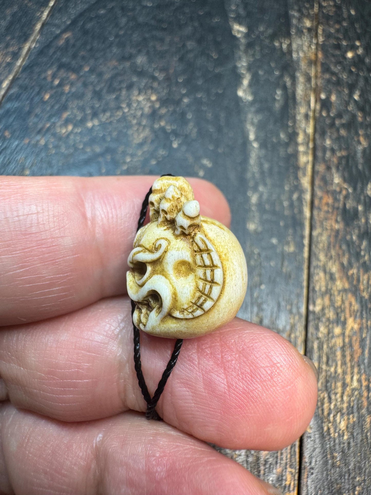 Hand Carved Deer Antler Wrathful Mask Bead, Tibetan Mahakala Style Pendant, Skull Crown Guardian Amulet, Himalayan Mala Guru Bead