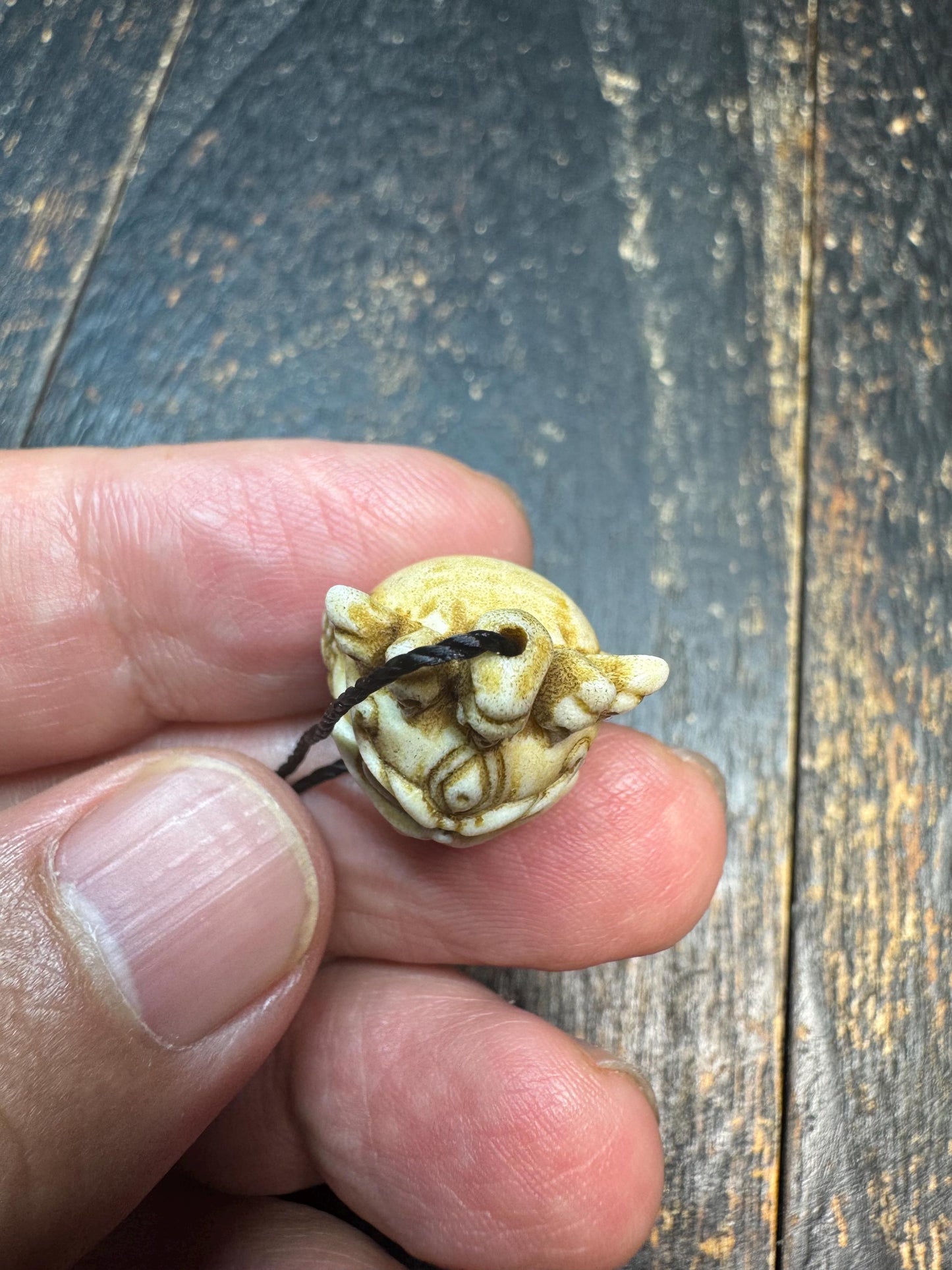 Hand Carved Deer Antler Wrathful Mask Bead, Tibetan Mahakala Style Pendant, Skull Crown Guardian Amulet, Himalayan Mala Guru Bead