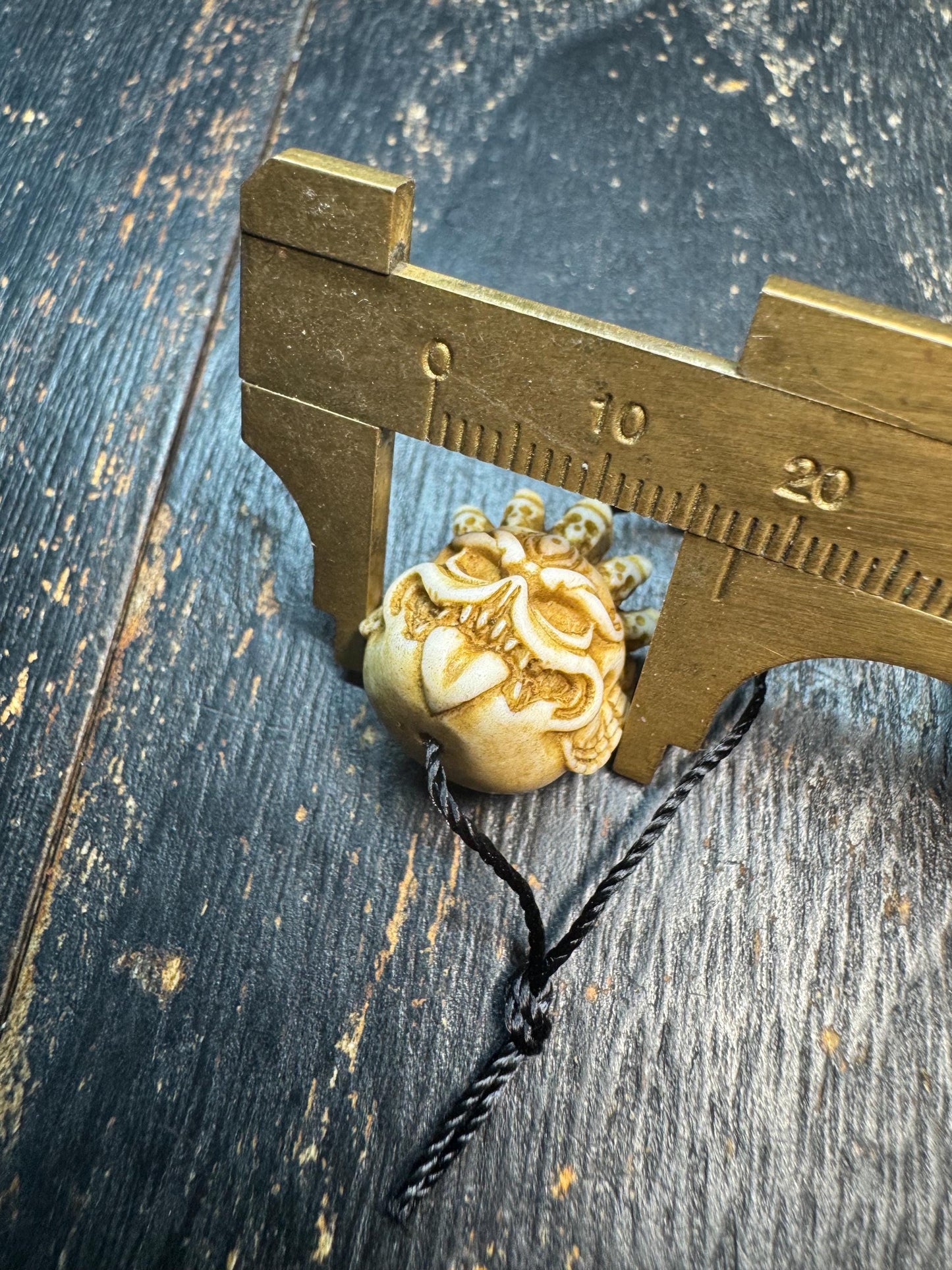 Hand Carved Deer Antler Wrathful Mask Bead, Tibetan Mahakala Style Pendant, Skull Crown Guardian Amulet, Himalayan Mala Guru Bead