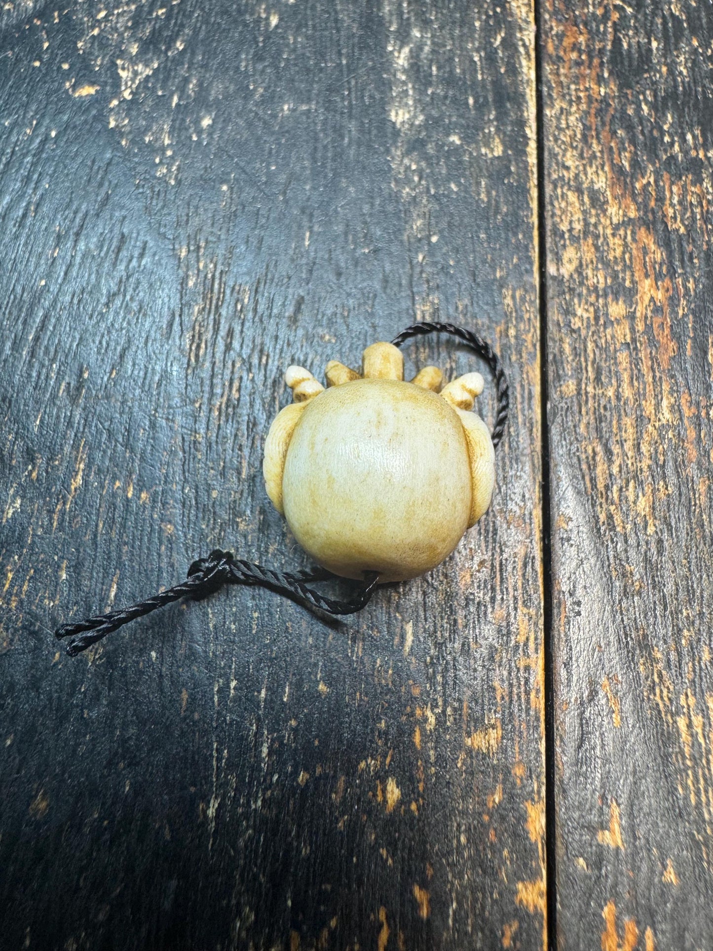 Hand Carved Deer Antler Wrathful Mask Bead, Tibetan Mahakala Style Pendant, Skull Crown Guardian Amulet, Himalayan Mala Guru Bead