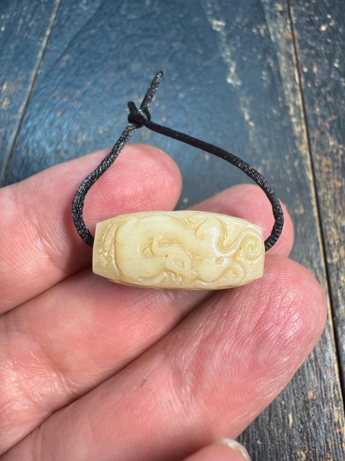 Hand Carved Yak Bone Dragon Cloud Bead, Tibetan Style Coiled Dragon Scroll Barrel Bead, Mala Spacer or Pendant
