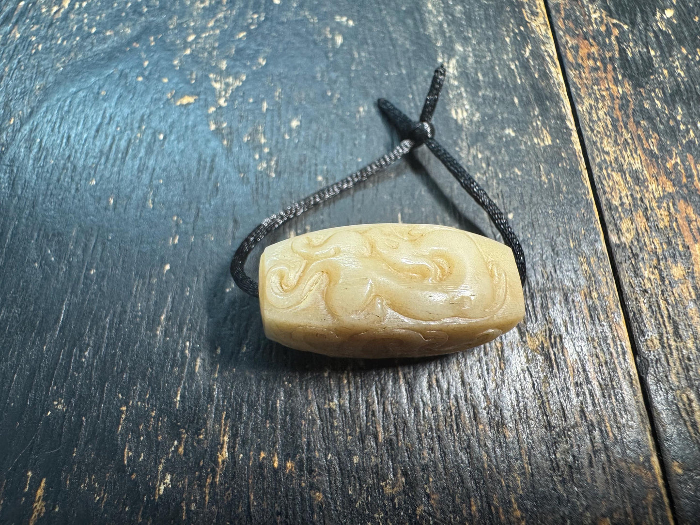 Hand Carved Yak Bone Dragon Cloud Bead, Tibetan Style Coiled Dragon Scroll Barrel Bead, Mala Spacer or Pendant