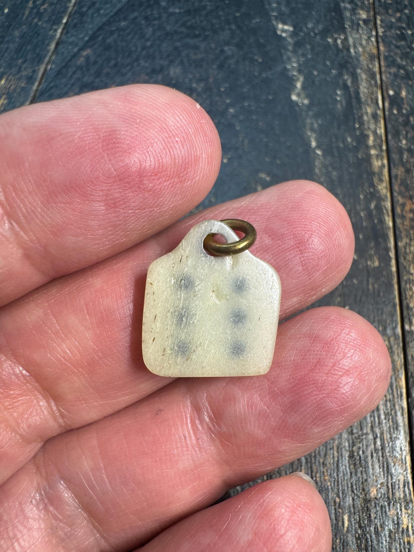 Vintage Yak Bone Six Dot Pendant Charm, Tibetan Style Bone Amulet, Minimalist Tribal Talisman Pendant, Handmade Mala Jewelry Component