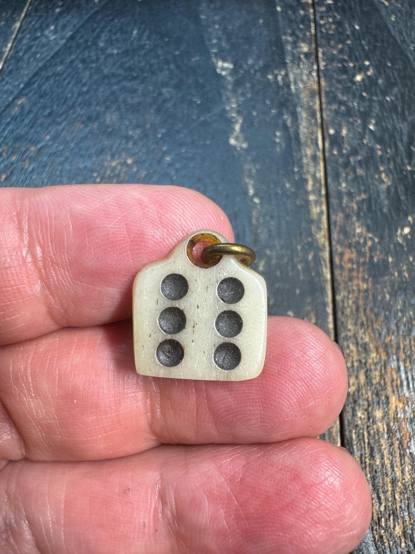 Vintage Yak Bone Six Dot Pendant Charm, Tibetan Style Bone Amulet, Minimalist Tribal Talisman Pendant, Handmade Mala Jewelry Component