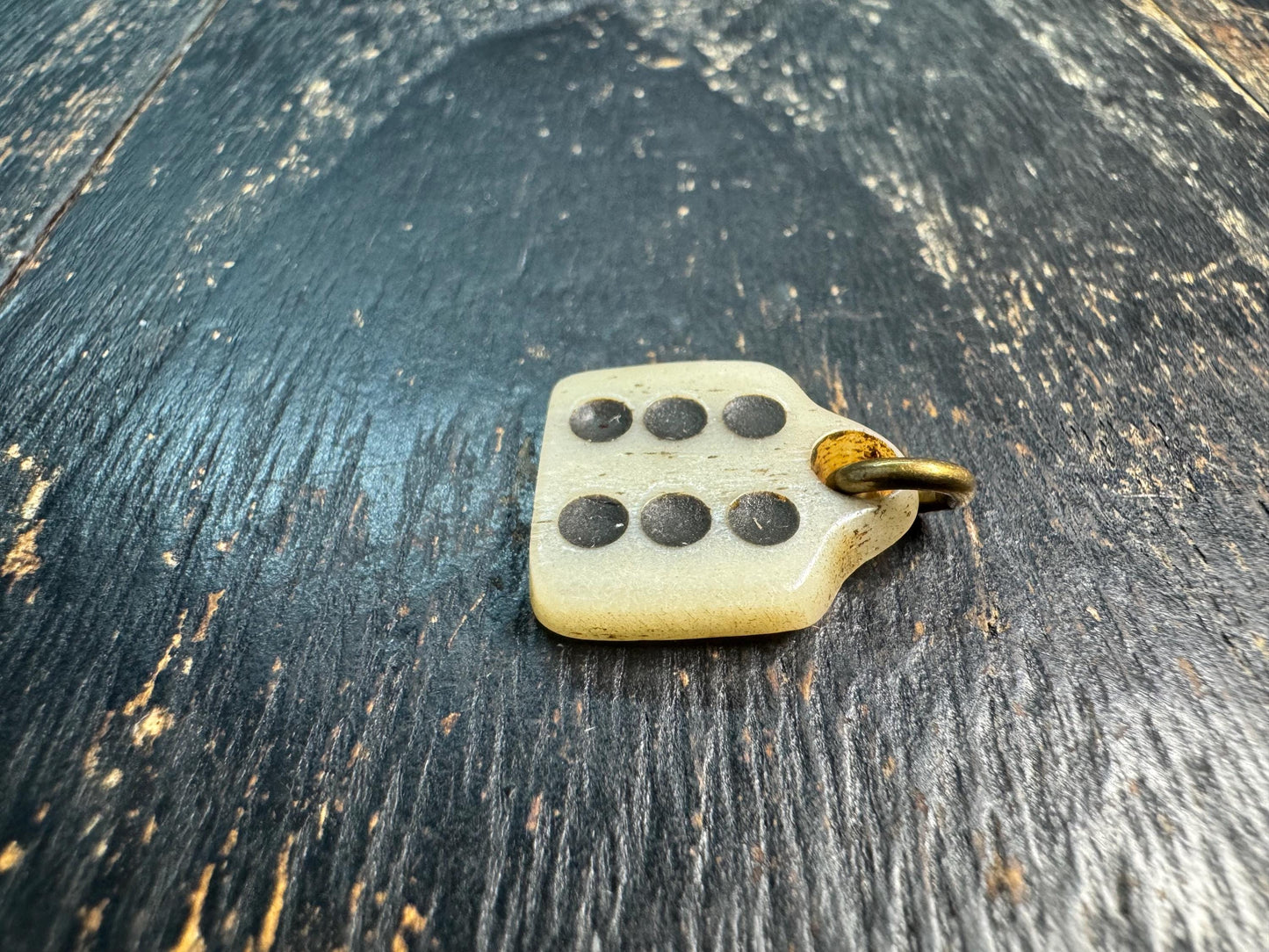 Vintage Yak Bone Six Dot Pendant Charm, Tibetan Style Bone Amulet, Minimalist Tribal Talisman Pendant, Handmade Mala Jewelry Component