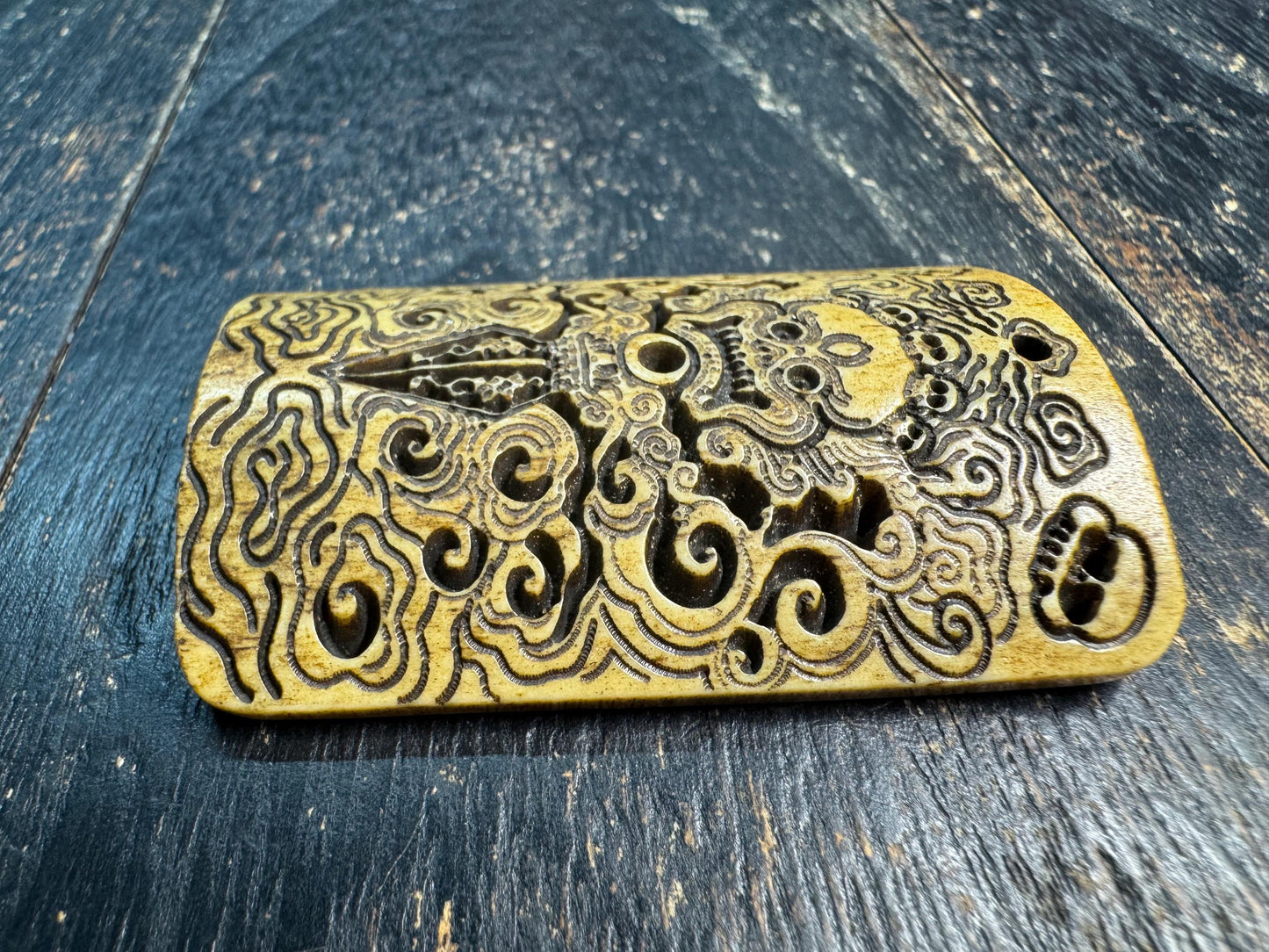 Hand Carved Yak Bone Skull Phurba Pendant, Tibetan Wrathful Protector Amulet, Citipati Style Bone Talisman, Ritual Dagger Motif Pendant