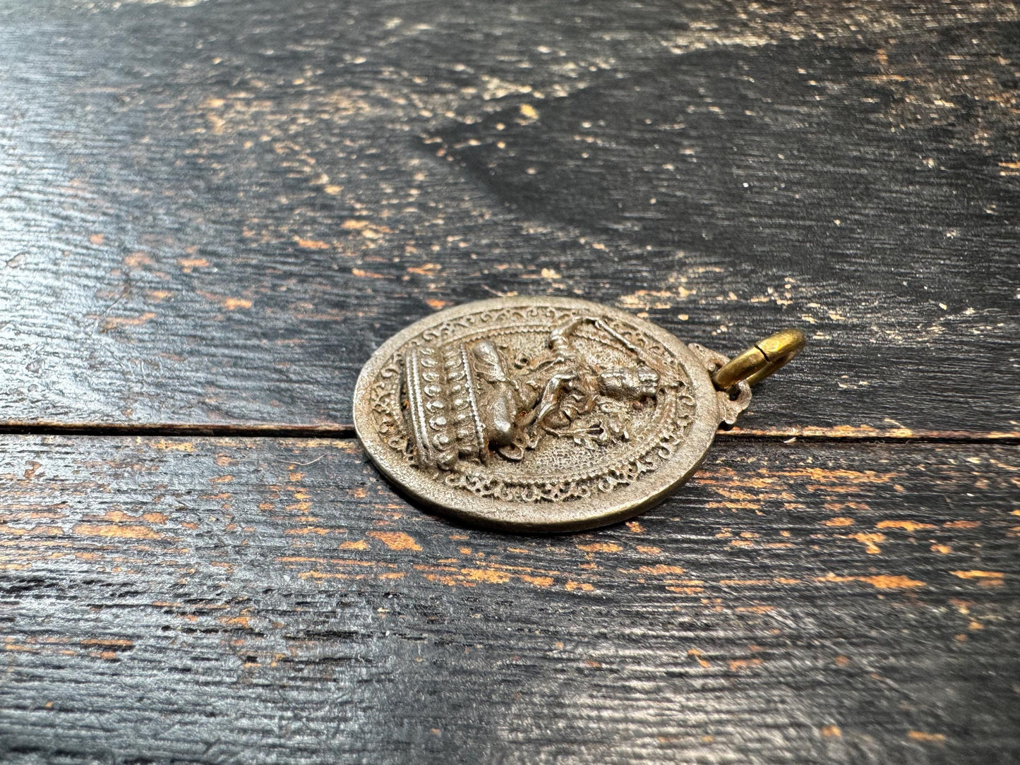 Vintage Tibetan Manjushri Cold Iron Pendant – Himalayan Buddhist Amulet with Om Mani Padme Hum Mantra