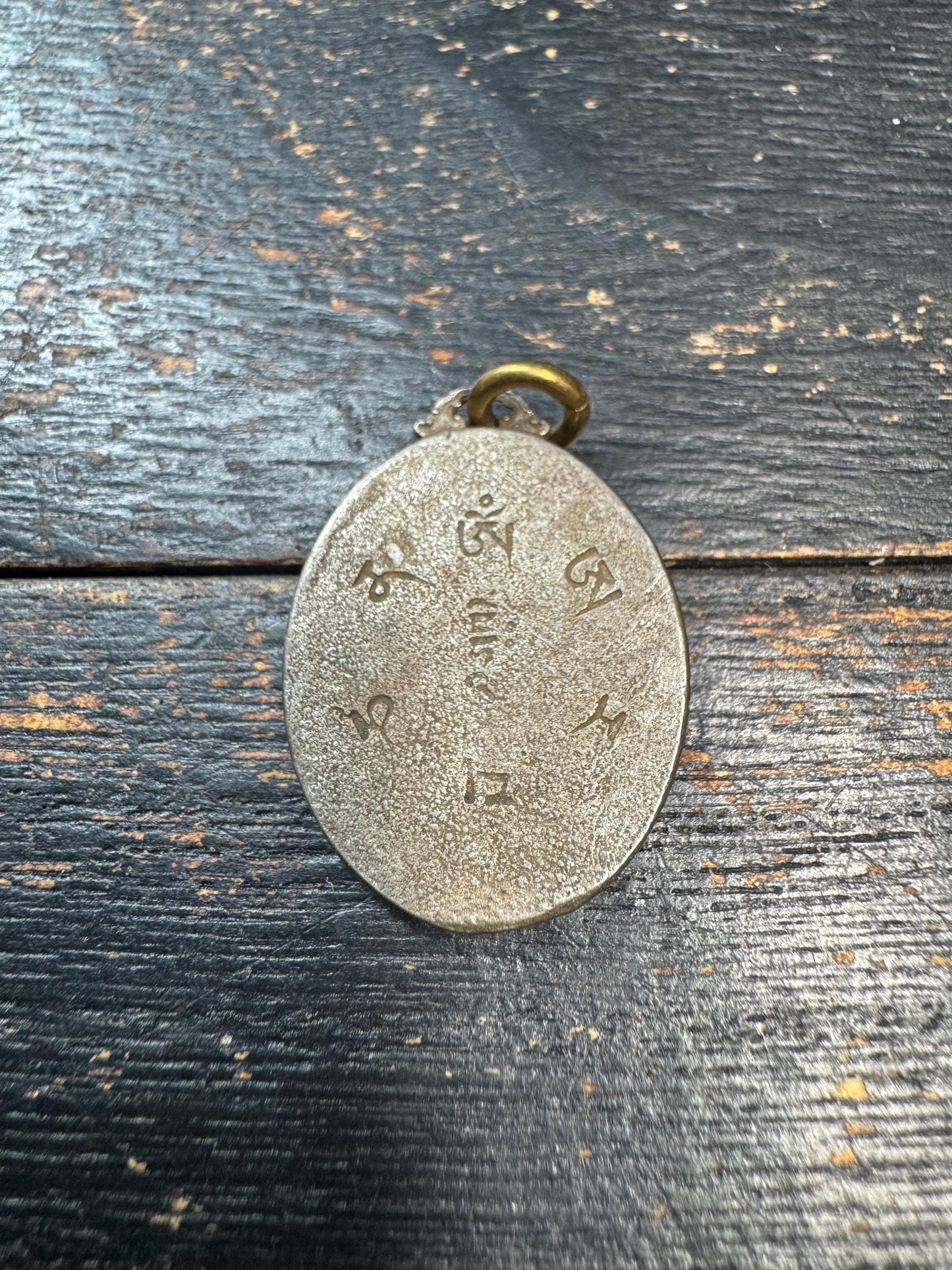 Vintage Tibetan Manjushri Cold Iron Pendant – Himalayan Buddhist Amulet with Om Mani Padme Hum Mantra