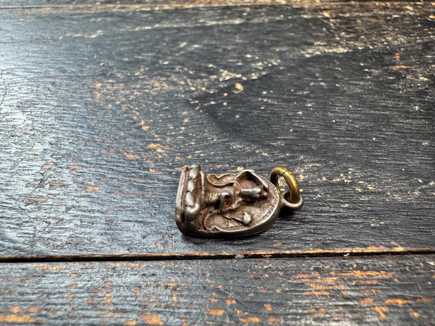 Vintage Himalayan Cold Iron Buddhist Pendant Amulet | Mini Seated Deity Charm | Rustic Protective Talisman