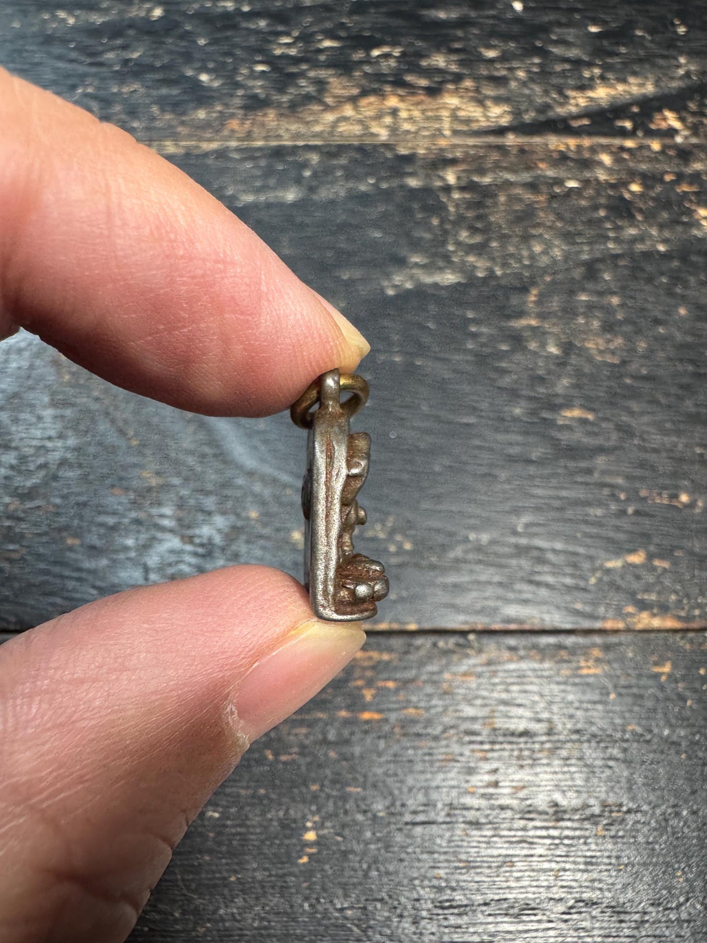 Vintage Himalayan Cold Iron Buddhist Pendant Amulet | Mini Seated Deity Charm | Rustic Protective Talisman