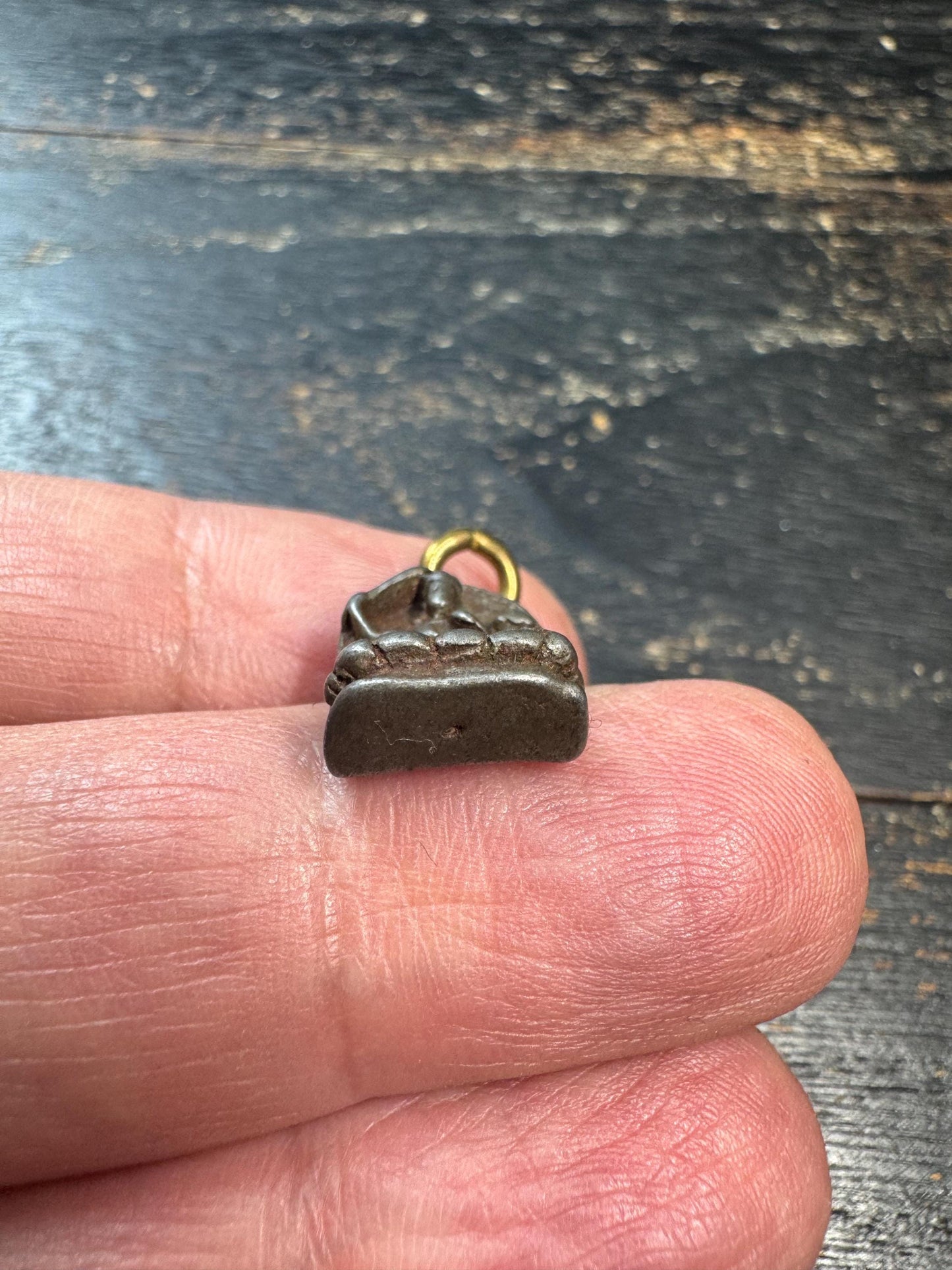 Vintage Himalayan Cold Iron Buddhist Pendant Amulet | Mini Seated Deity Charm | Rustic Protective Talisman