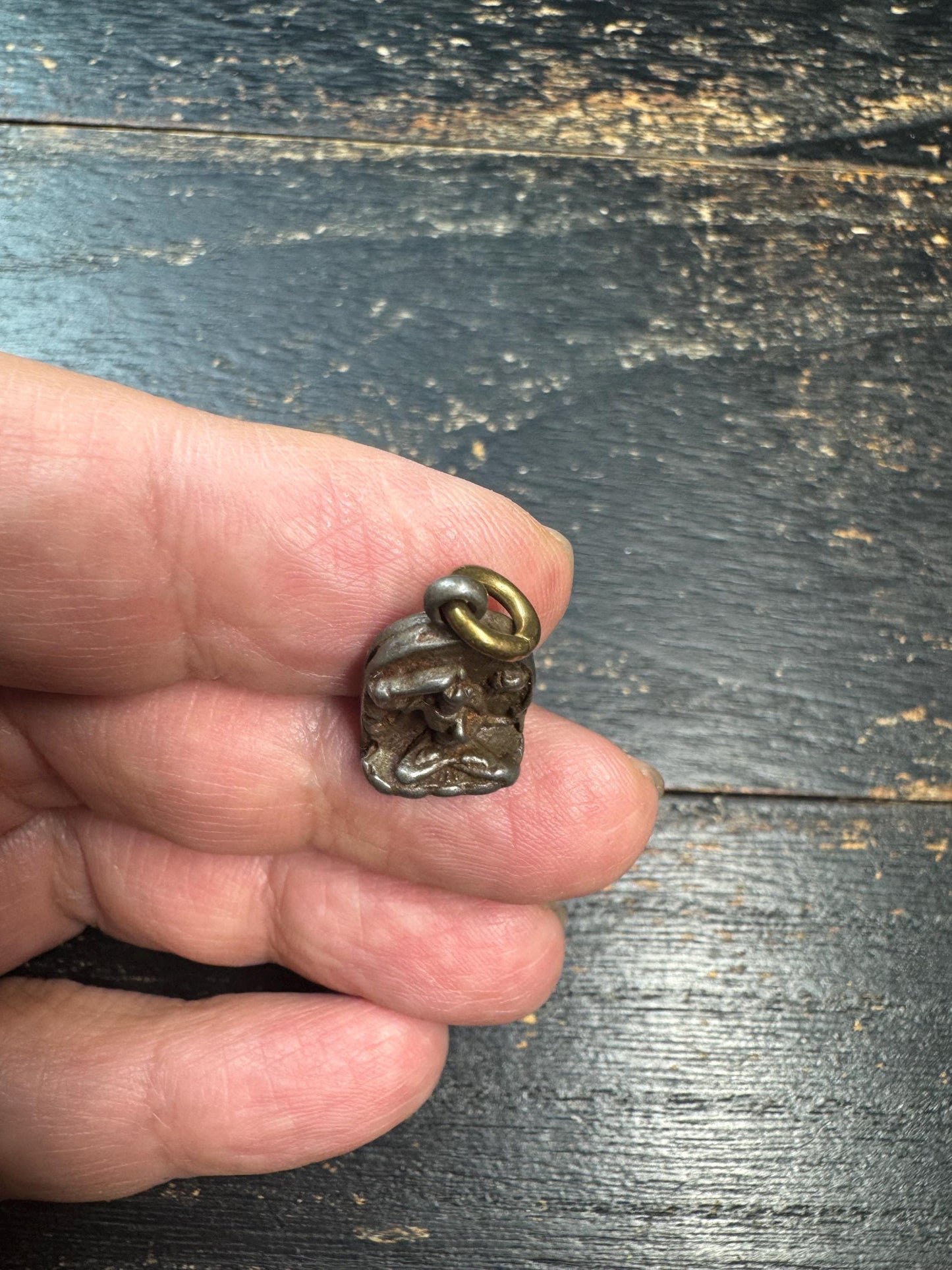 Vintage Himalayan Cold Iron Buddhist Pendant Amulet | Mini Seated Deity Charm | Rustic Protective Talisman