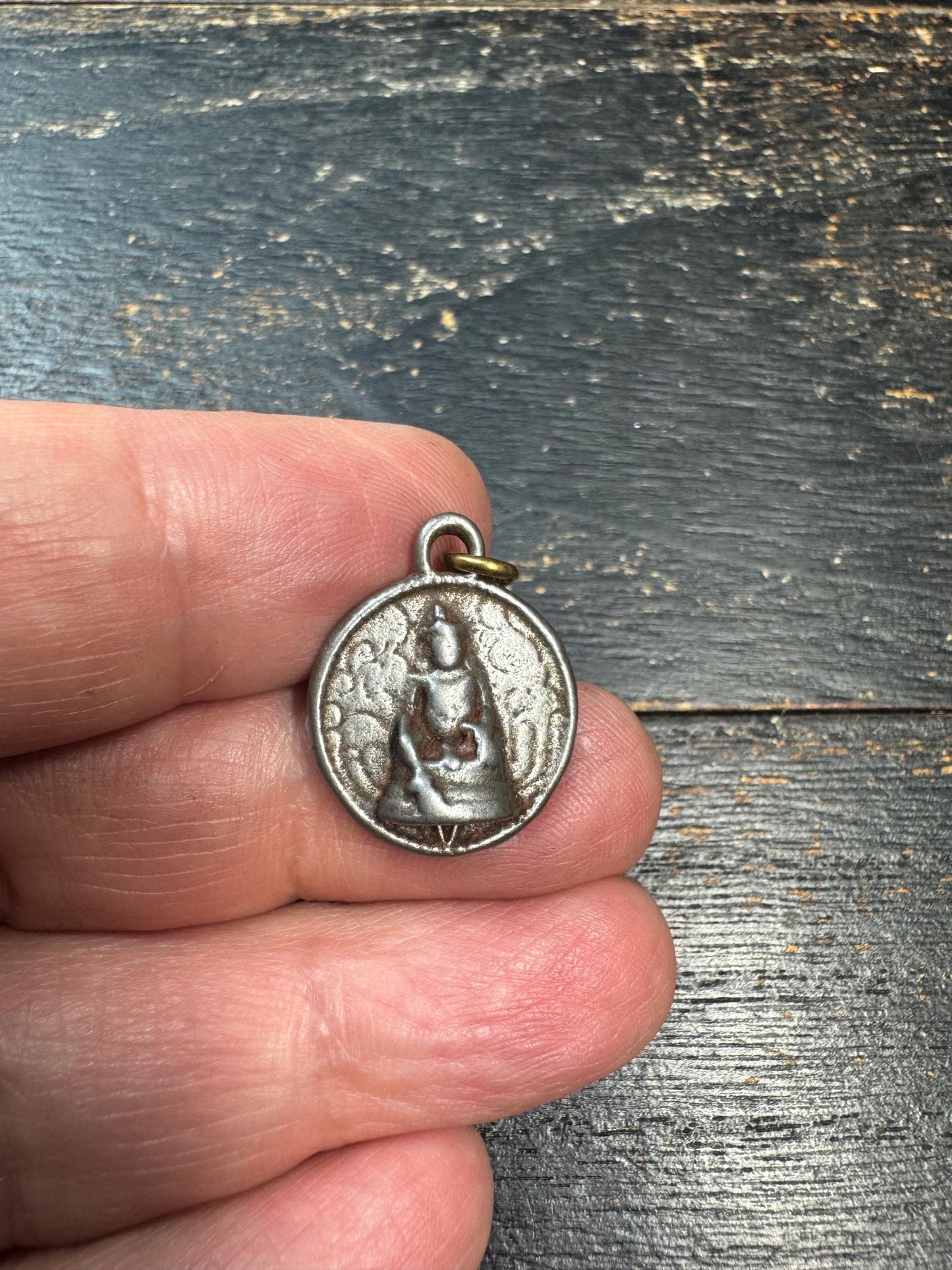 Vintage Tibetan Buddha Cold Iron Pendant – Himalayan Vajra Buddhist Amulet Charm