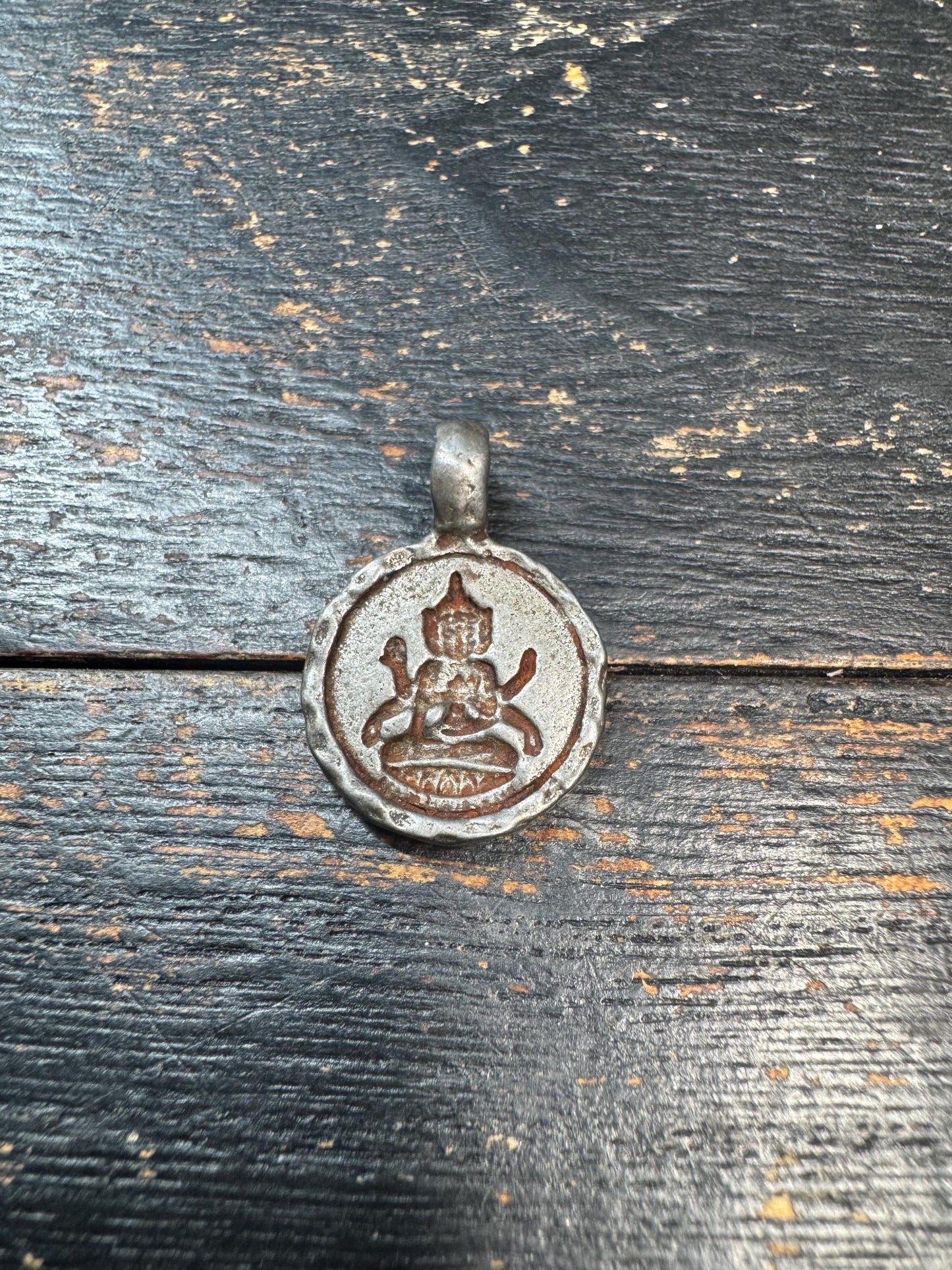 Vintage Tibetan Buddhist Pendant – Multi Armed Deity Cold Iron Himalayan Amulet