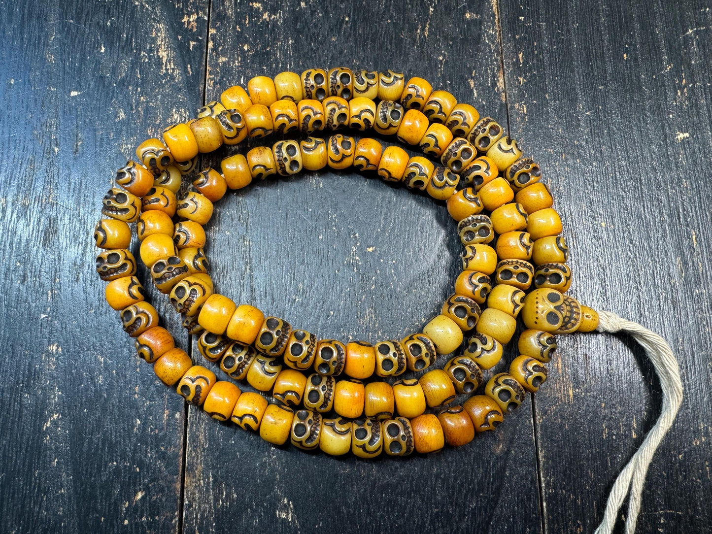 Vintage Yak Bone Skull Mala Necklace 108 Beads 32 Inches Tibetan Style Prayer Beads Handmade Meditation Necklace