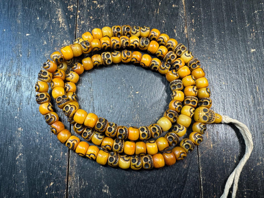Vintage Yak Bone Skull Mala Necklace 108 Beads 32 Inches Tibetan Style Prayer Beads Handmade Meditation Necklace