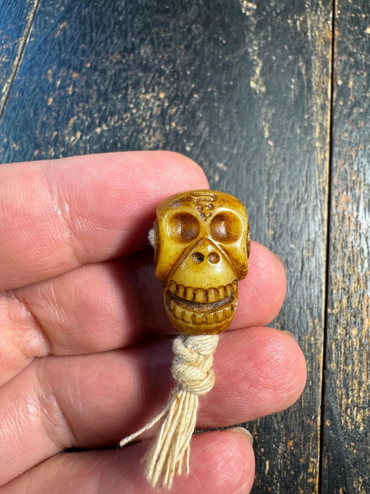 Hand Carved Yak Bone Citipati Skull Guru Bead – Tibetan Style Three Hole Mala Bead, Carved Bone Focal Bead, Meditation Jewelry Making Supply