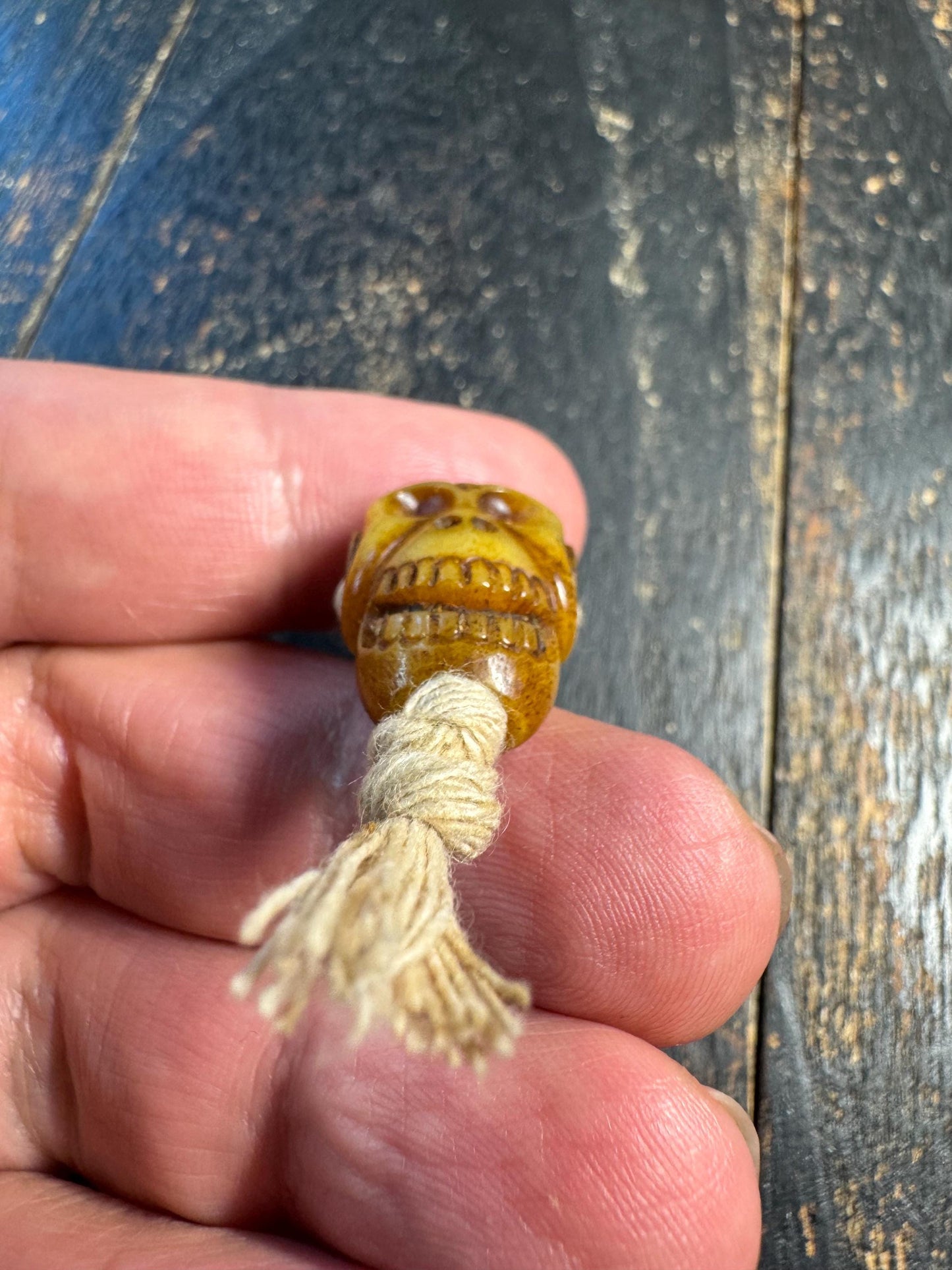 Hand Carved Yak Bone Citipati Skull Guru Bead – Tibetan Style Three Hole Mala Bead, Carved Bone Focal Bead, Meditation Jewelry Making Supply