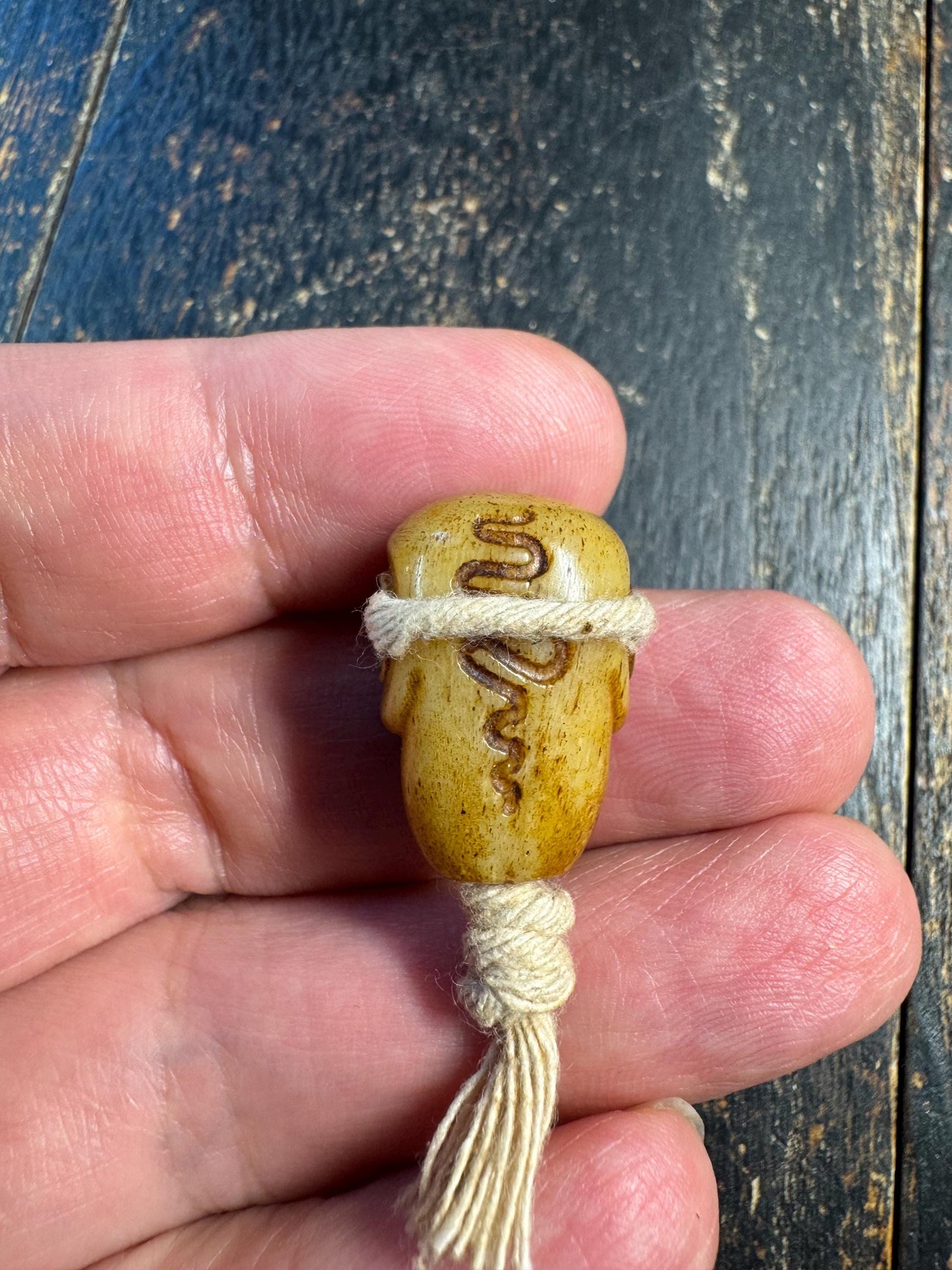 Hand Carved Yak Bone Citipati Skull Guru Bead – Tibetan Style Three Hole Mala Bead, Carved Bone Focal Bead, Meditation Jewelry Making Supply