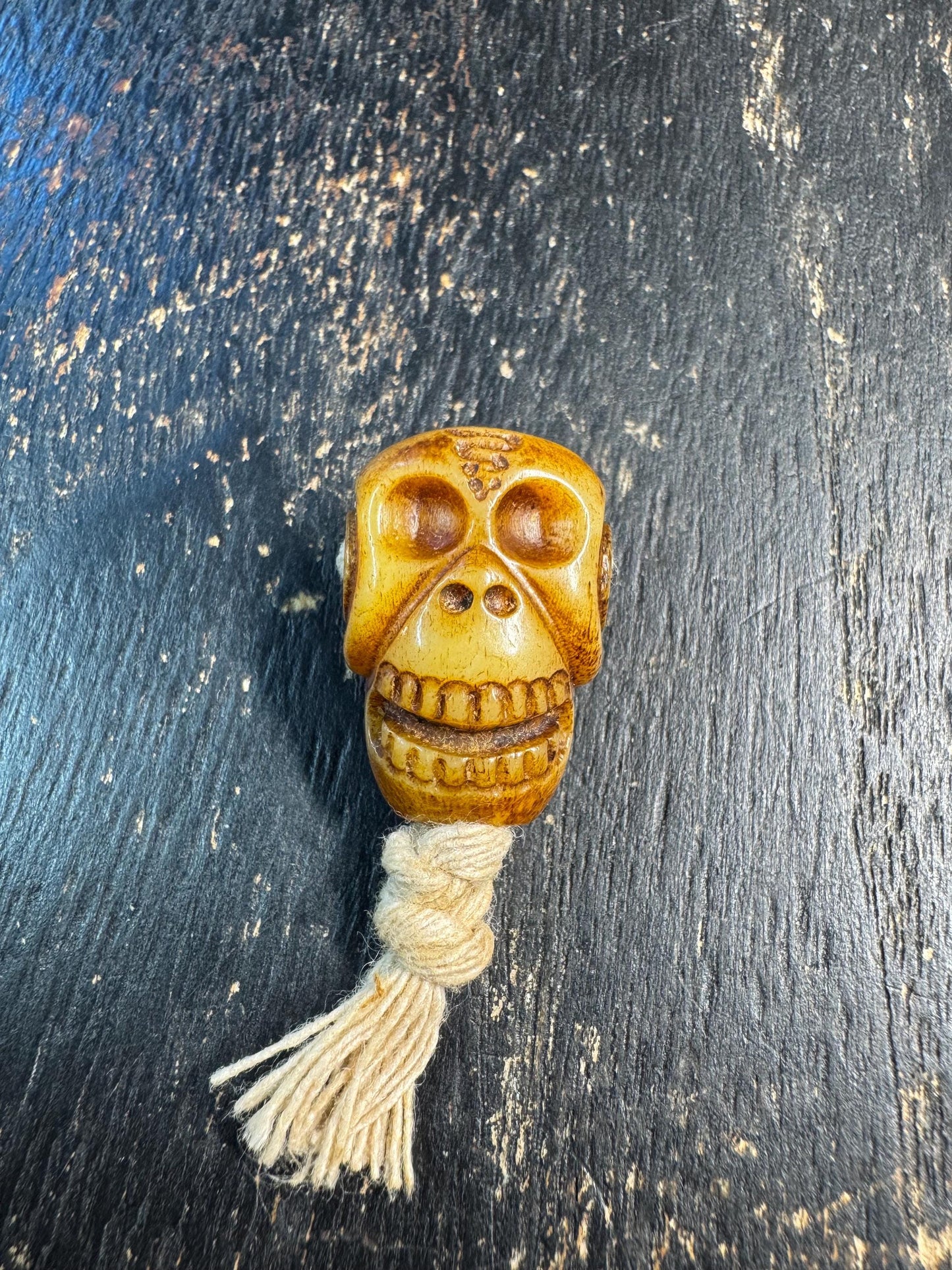 Hand Carved Yak Bone Citipati Skull Guru Bead – Tibetan Style Three Hole Mala Bead, Carved Bone Focal Bead, Meditation Jewelry Making Supply