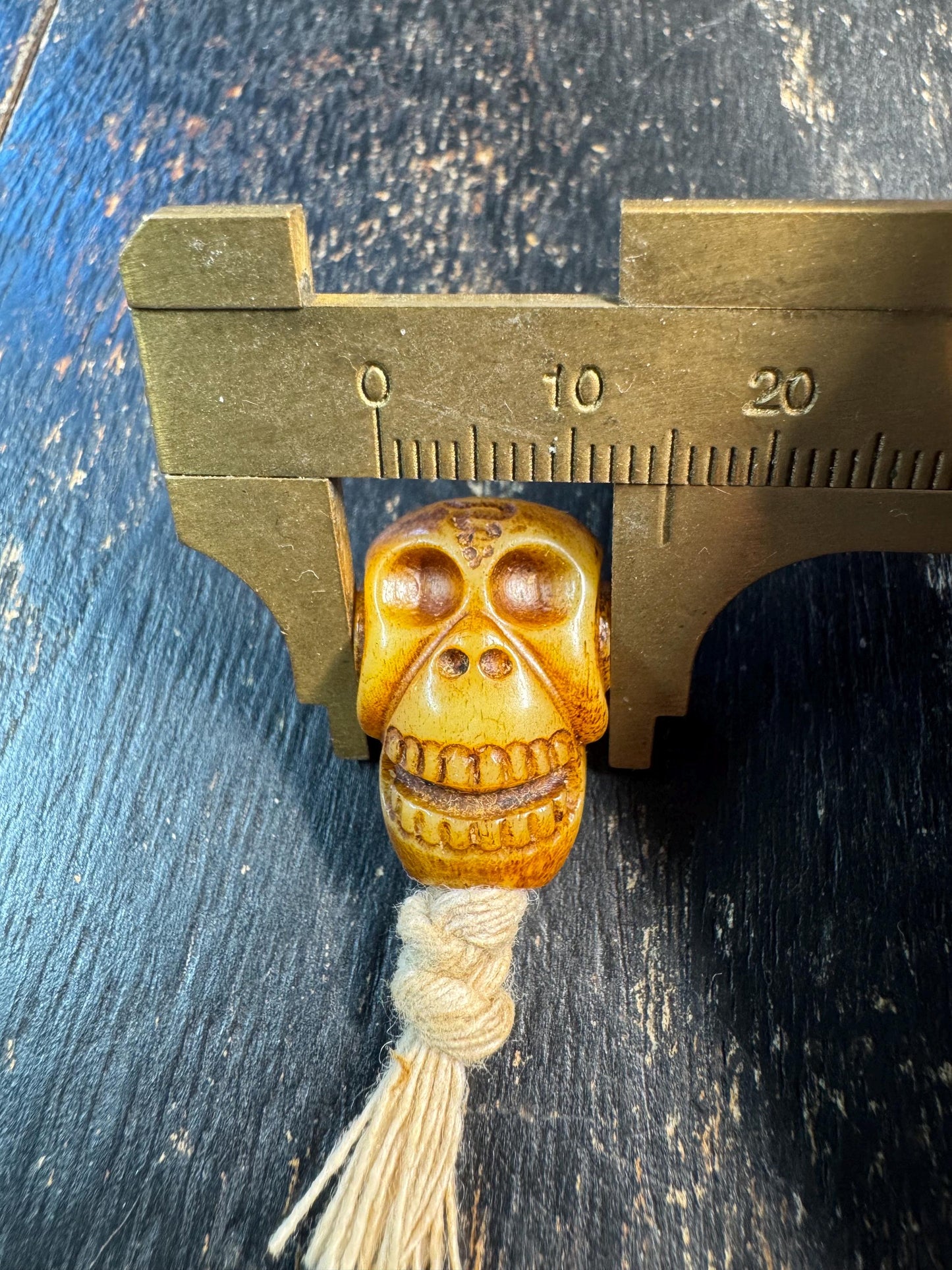 Hand Carved Yak Bone Citipati Skull Guru Bead – Tibetan Style Three Hole Mala Bead, Carved Bone Focal Bead, Meditation Jewelry Making Supply