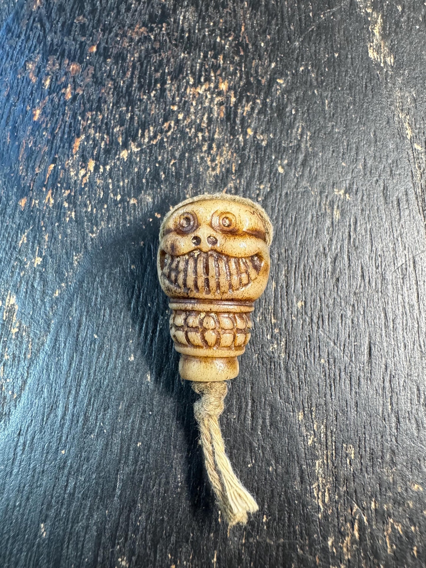 Hand Carved Yak Bone Skull Guru Bead – Tibetan Style Mala Center Bead, Three Hole Bone Guru Bead, Meditation Jewelry Supply, Unique Focal Be
