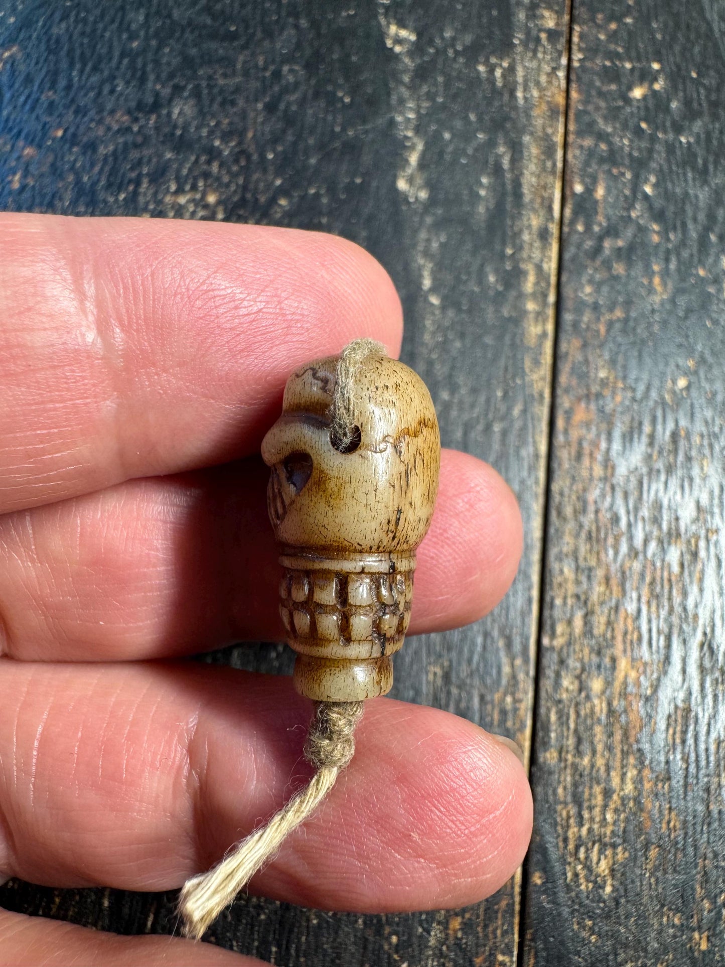 Hand Carved Yak Bone Skull Guru Bead – Tibetan Style Mala Center Bead, Three Hole Bone Guru Bead, Meditation Jewelry Supply, Unique Focal Be