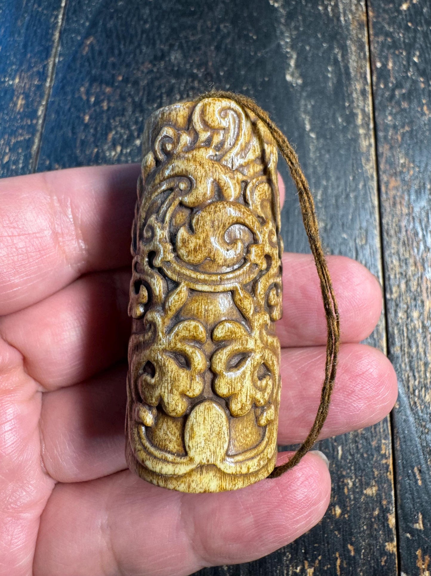 Hand Carved Hollow Yak Bone Citipati Pendant – Tibetan Style Skull Guardian Amulet, Dancing Skeleton Relief, Hollow Bone Container