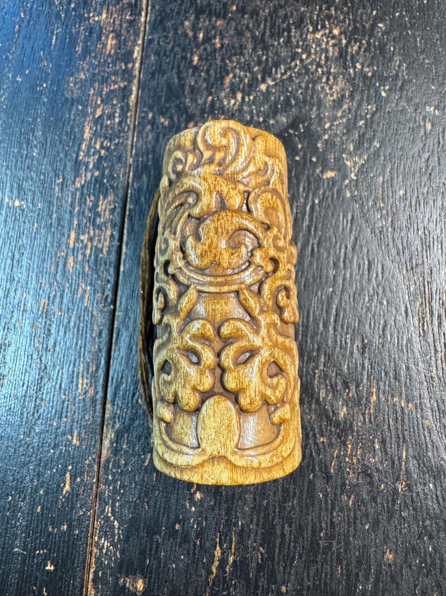 Hand Carved Hollow Yak Bone Citipati Pendant – Tibetan Style Skull Guardian Amulet, Dancing Skeleton Relief, Hollow Bone Container