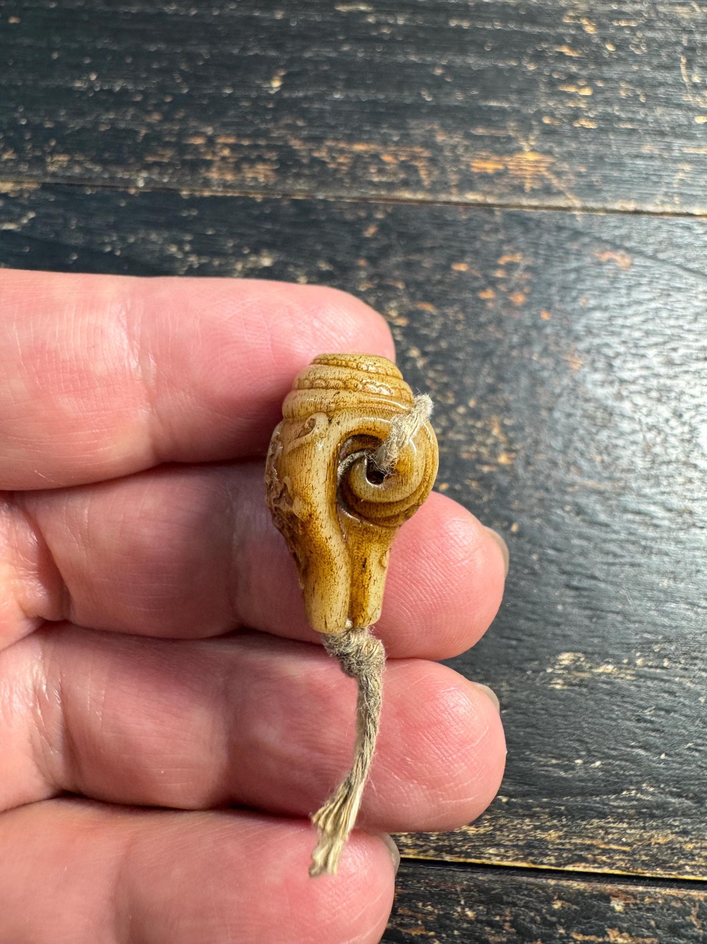 Vintage Yak Bone Treasure Vase Guru Bead • Double Dorje Carving • Tibetan Three Hole Guru Bead • Hand Carved Mala Center Bead