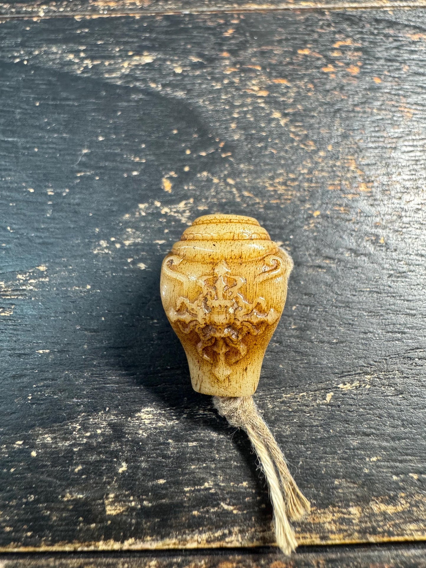 Vintage Yak Bone Treasure Vase Guru Bead • Double Dorje Carving • Tibetan Three Hole Guru Bead • Hand Carved Mala Center Bead