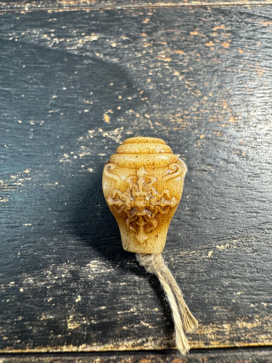 Vintage Yak Bone Treasure Vase Guru Bead • Double Dorje Carving • Tibetan Three Hole Guru Bead • Hand Carved Mala Center Bead