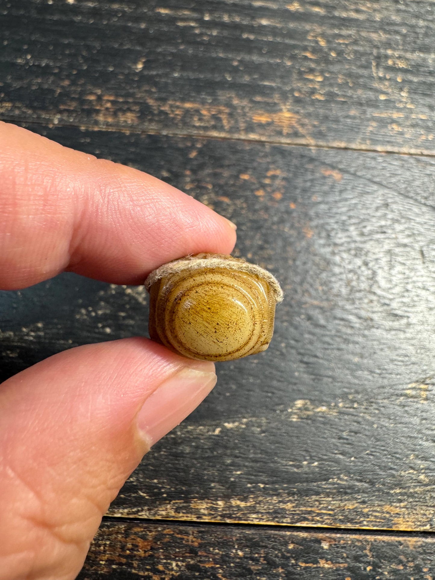 Vintage Yak Bone Treasure Vase Guru Bead • Double Dorje Carving • Tibetan Three Hole Guru Bead • Hand Carved Mala Center Bead