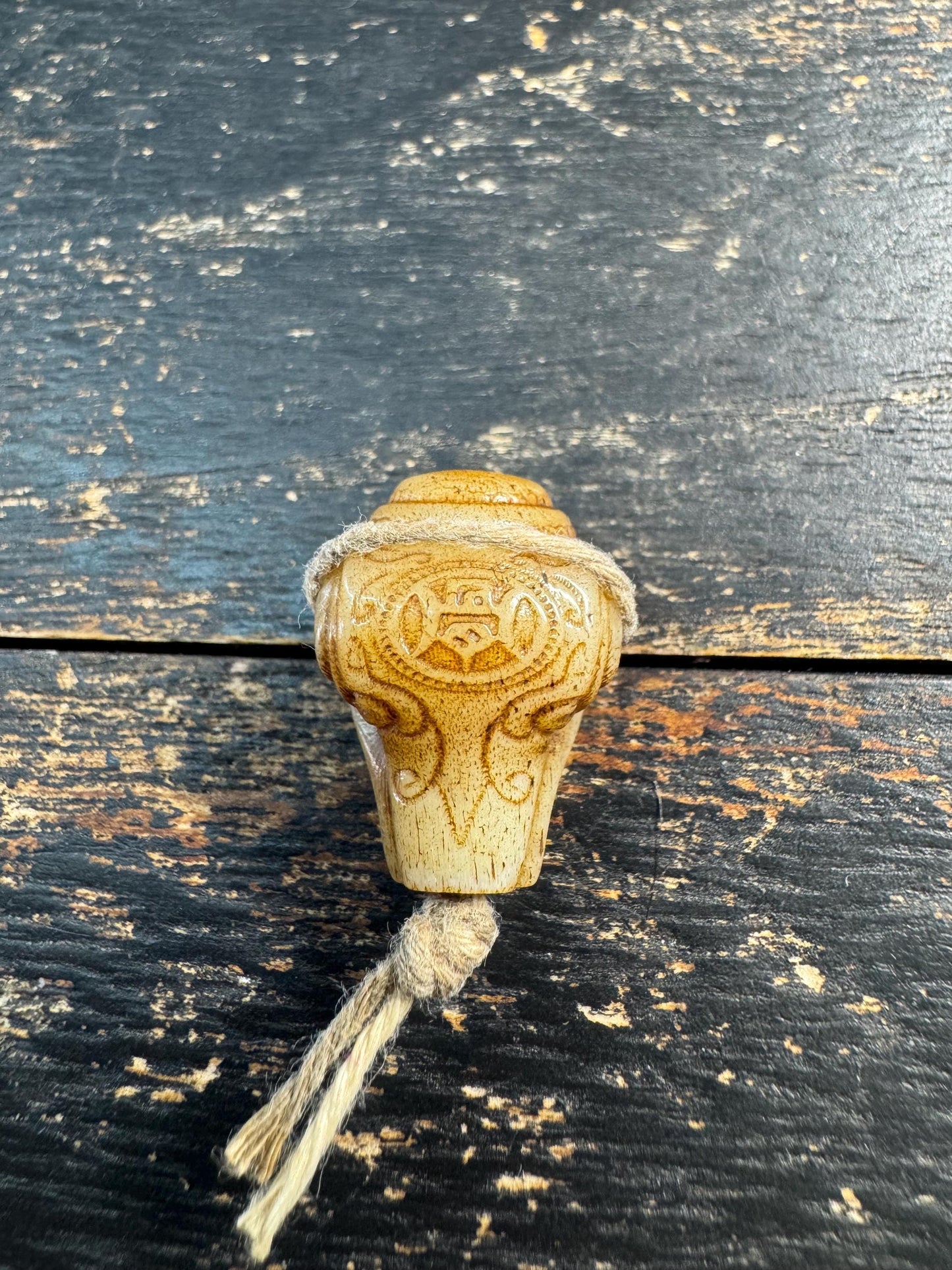 Vintage Yak Bone Treasure Vase Guru Bead • Double Dorje Carving • Tibetan Three Hole Guru Bead • Hand Carved Mala Center Bead