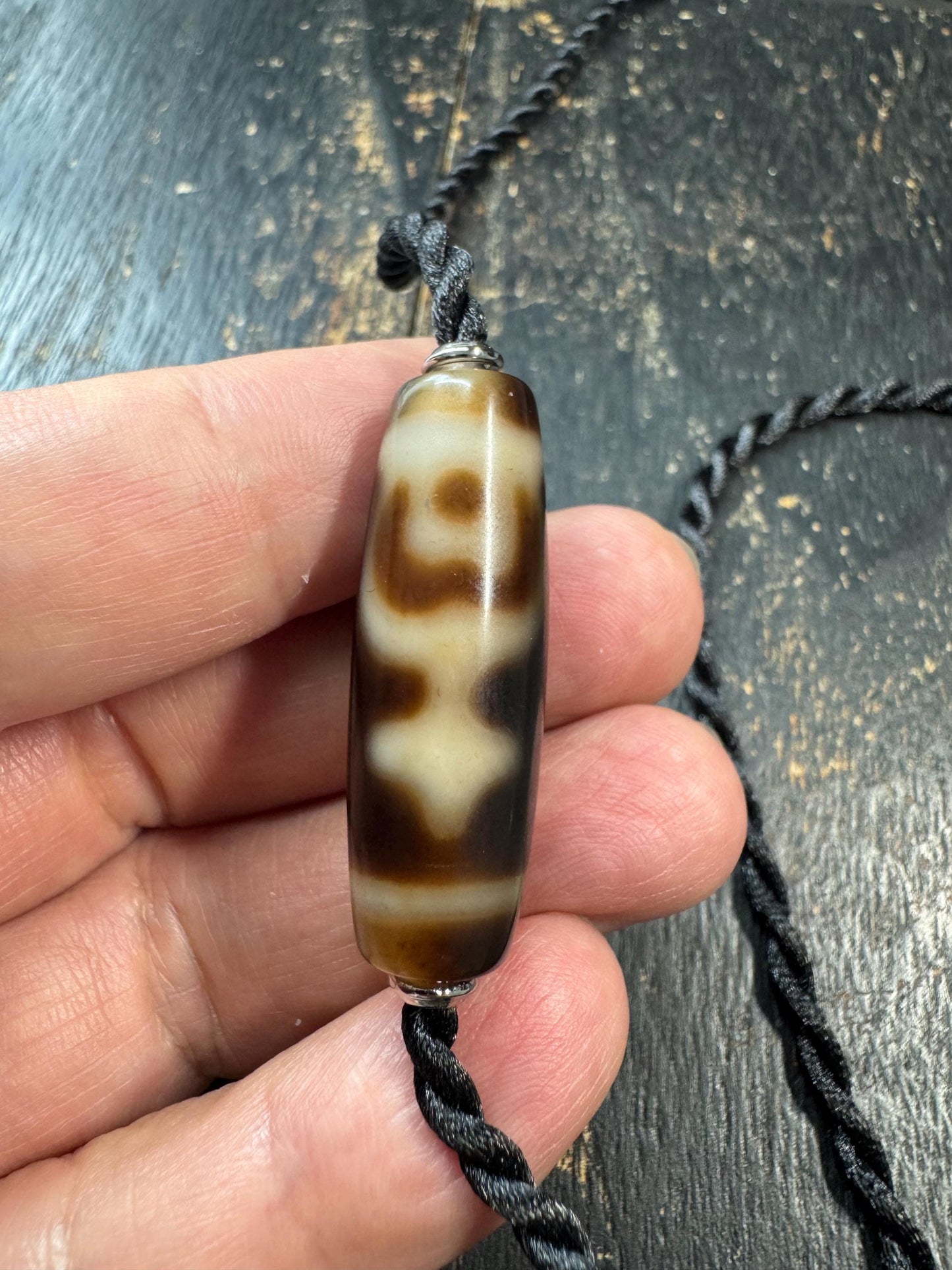 Treasure Vase Dzi Bead Necklace | Tibetan Agate Amulet Pendant | Himalayan Style Adjustable Cord Necklace