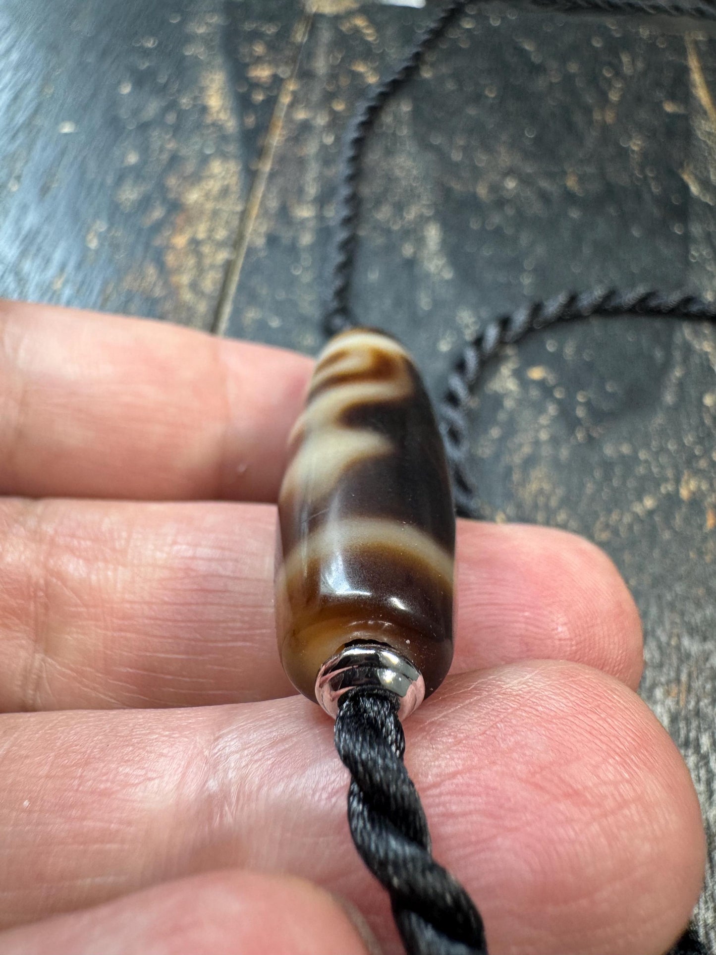 Treasure Vase Dzi Bead Necklace | Tibetan Agate Amulet Pendant | Himalayan Style Adjustable Cord Necklace