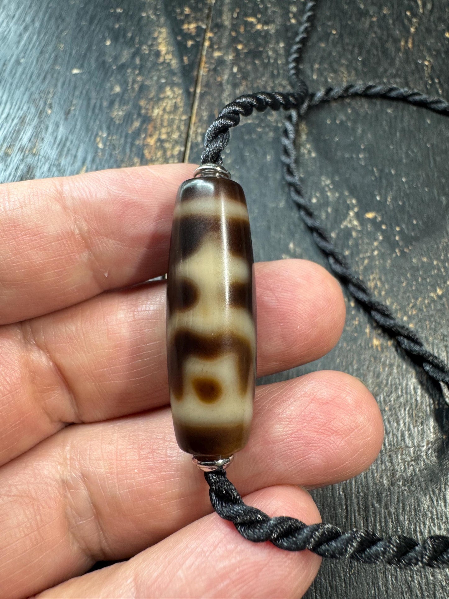 Treasure Vase Dzi Bead Necklace | Tibetan Agate Amulet Pendant | Himalayan Style Adjustable Cord Necklace