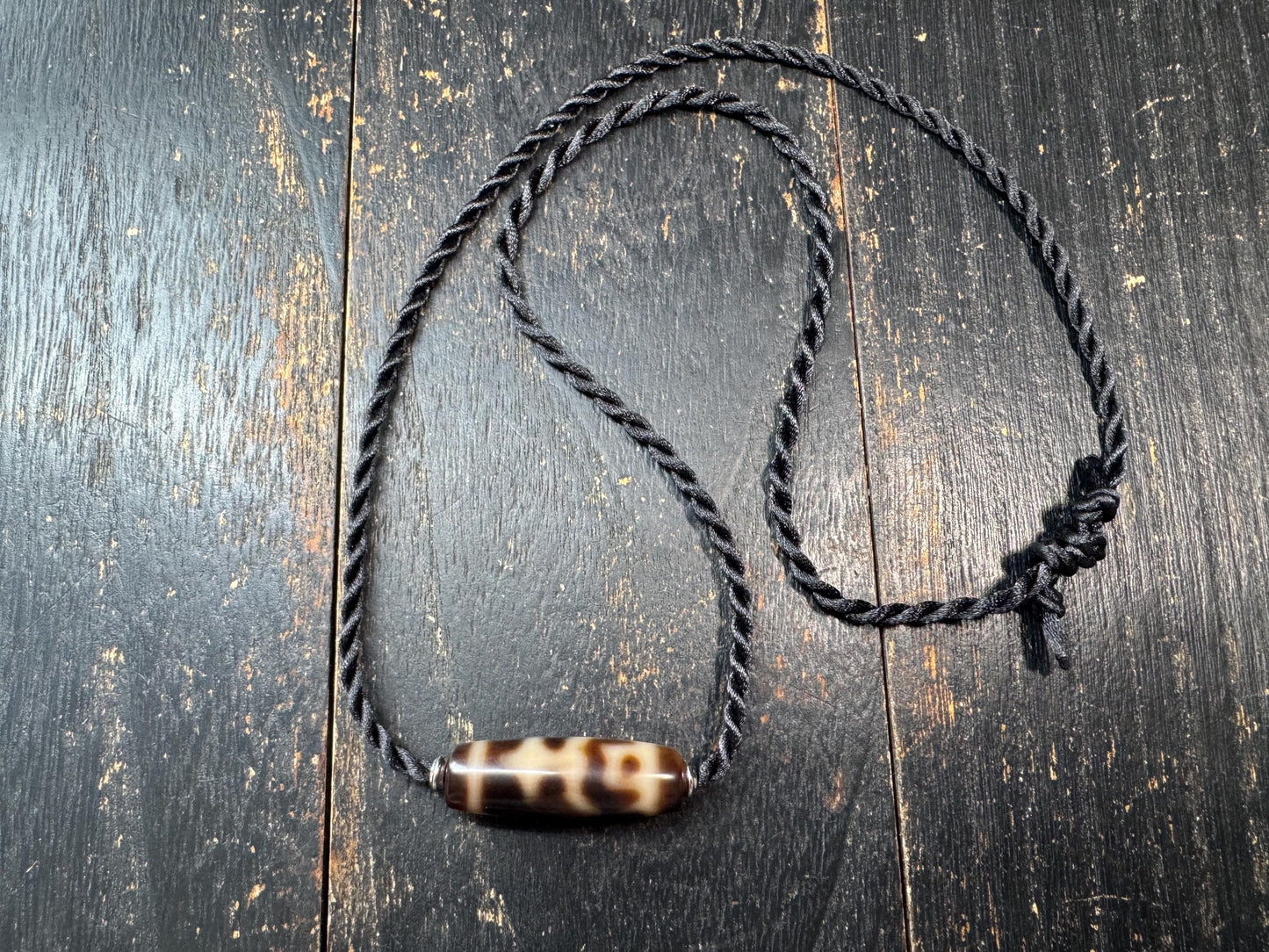 Treasure Vase Dzi Bead Necklace | Tibetan Agate Amulet Pendant | Himalayan Style Adjustable Cord Necklace