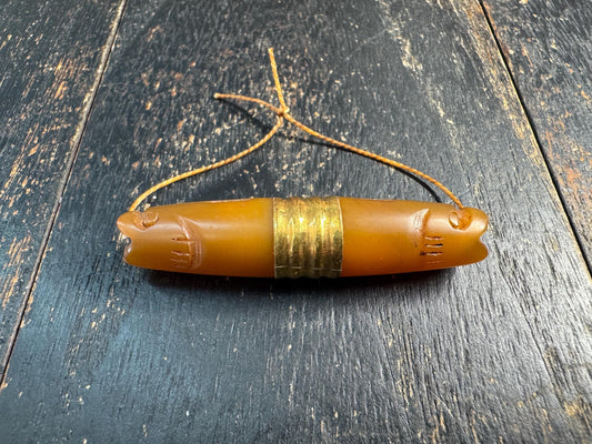 Vintage Double Fish Agate Bead • Tibetan Eight Auspicious Symbols Pendant • Hand Carved Carnelian Agate Focal Bead • Himalayan Jewelry Compo