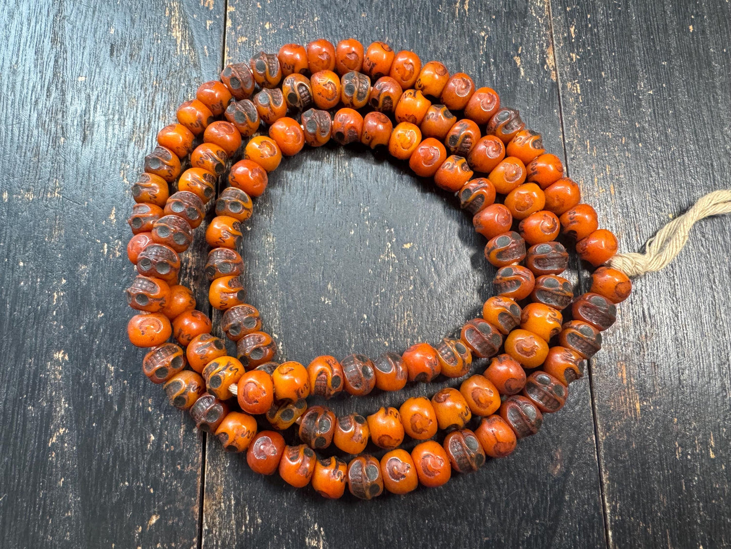 Vintage Tibetan Skull Bead Mala Necklace – 108 Beads – Hand Carved Resin Prayer Mala – 33 Inches – Himalayan Buddhist Meditation Necklace