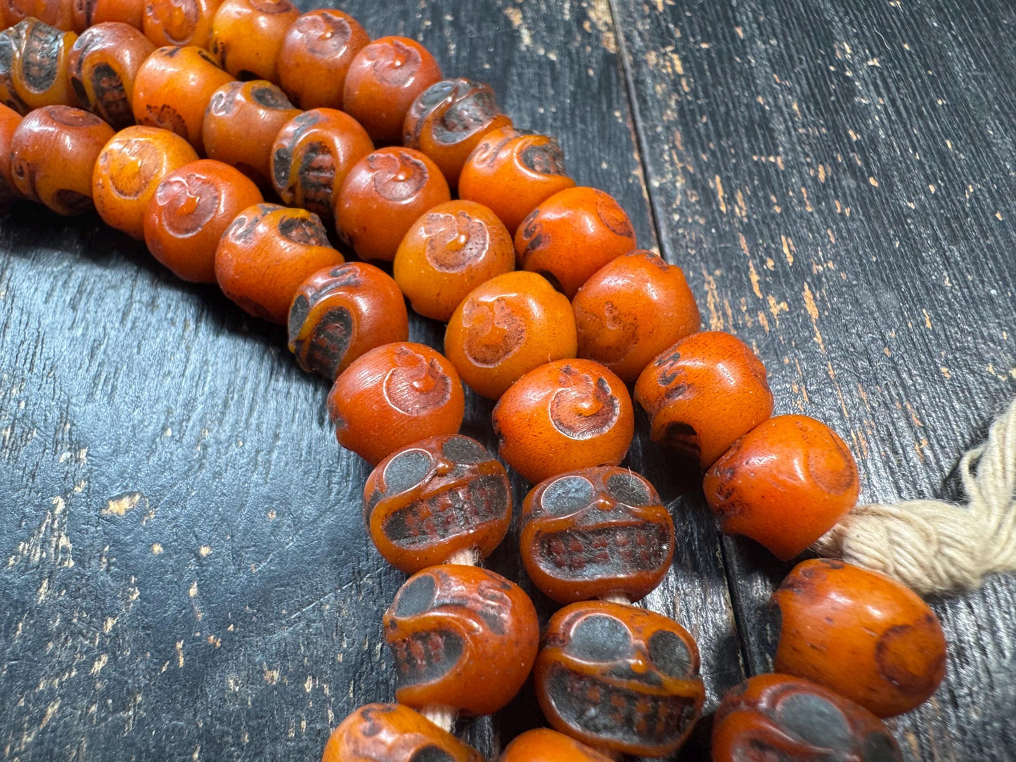 Vintage Tibetan Skull Bead Mala Necklace – 108 Beads – Hand Carved Resin Prayer Mala – 33 Inches – Himalayan Buddhist Meditation Necklace