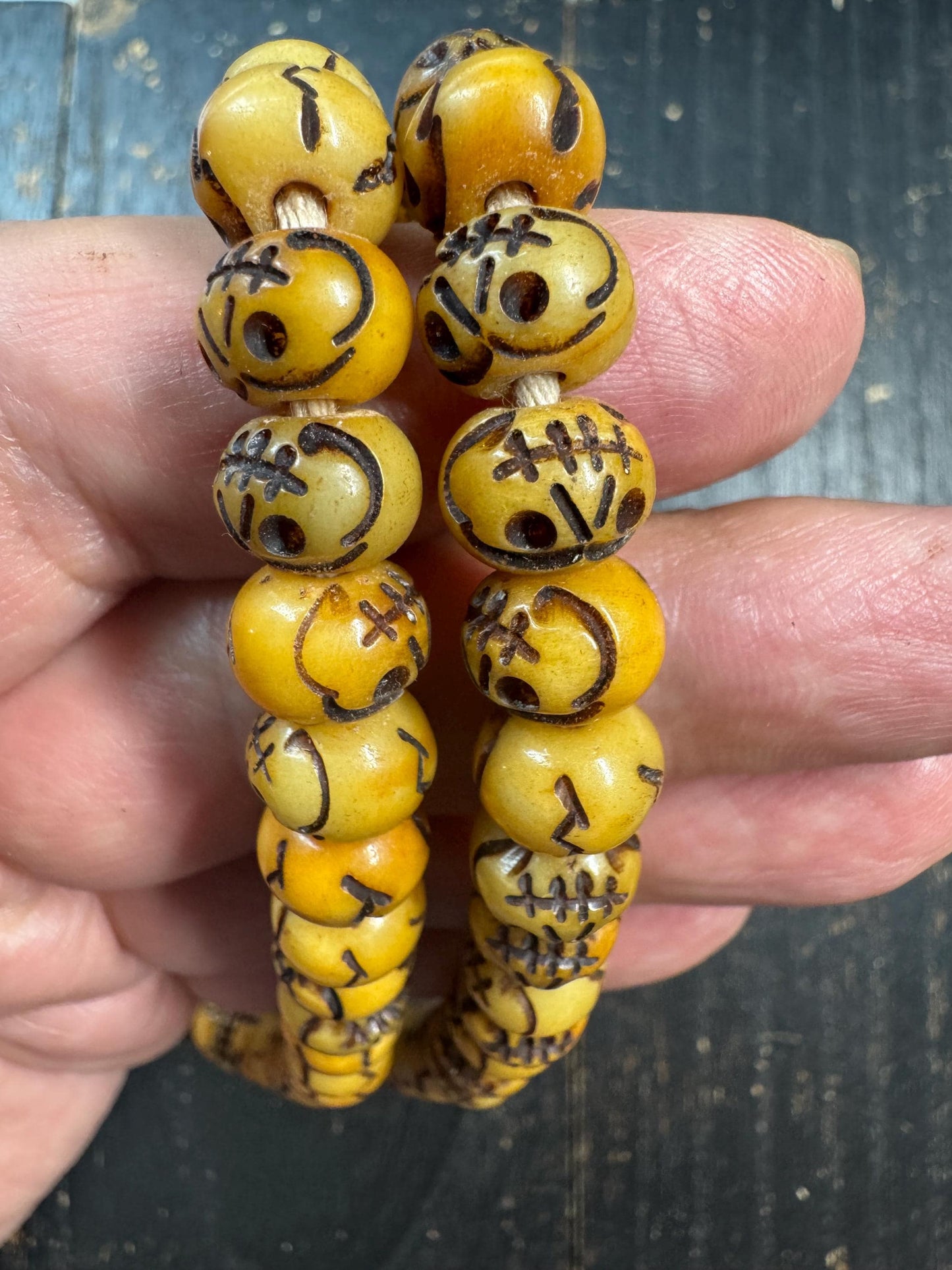 Vintage Skull Bead Mala Necklace – 108 Beads – Hand Carved Bone Style Prayer Mala – 32 Inches – Himalayan Gothic Meditation Necklace