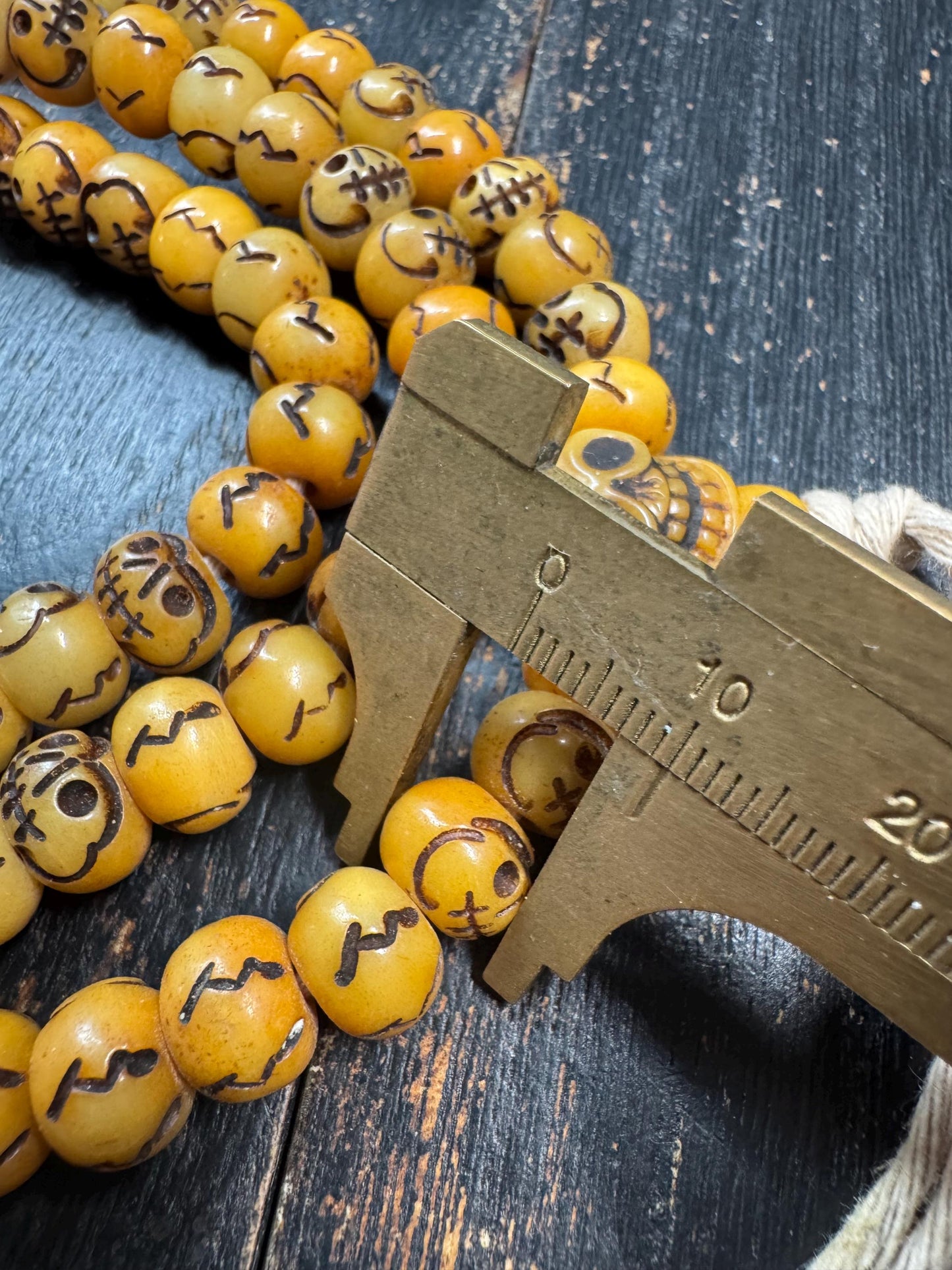 Vintage Skull Bead Mala Necklace – 108 Beads – Hand Carved Bone Style Prayer Mala – 32 Inches – Himalayan Gothic Meditation Necklace