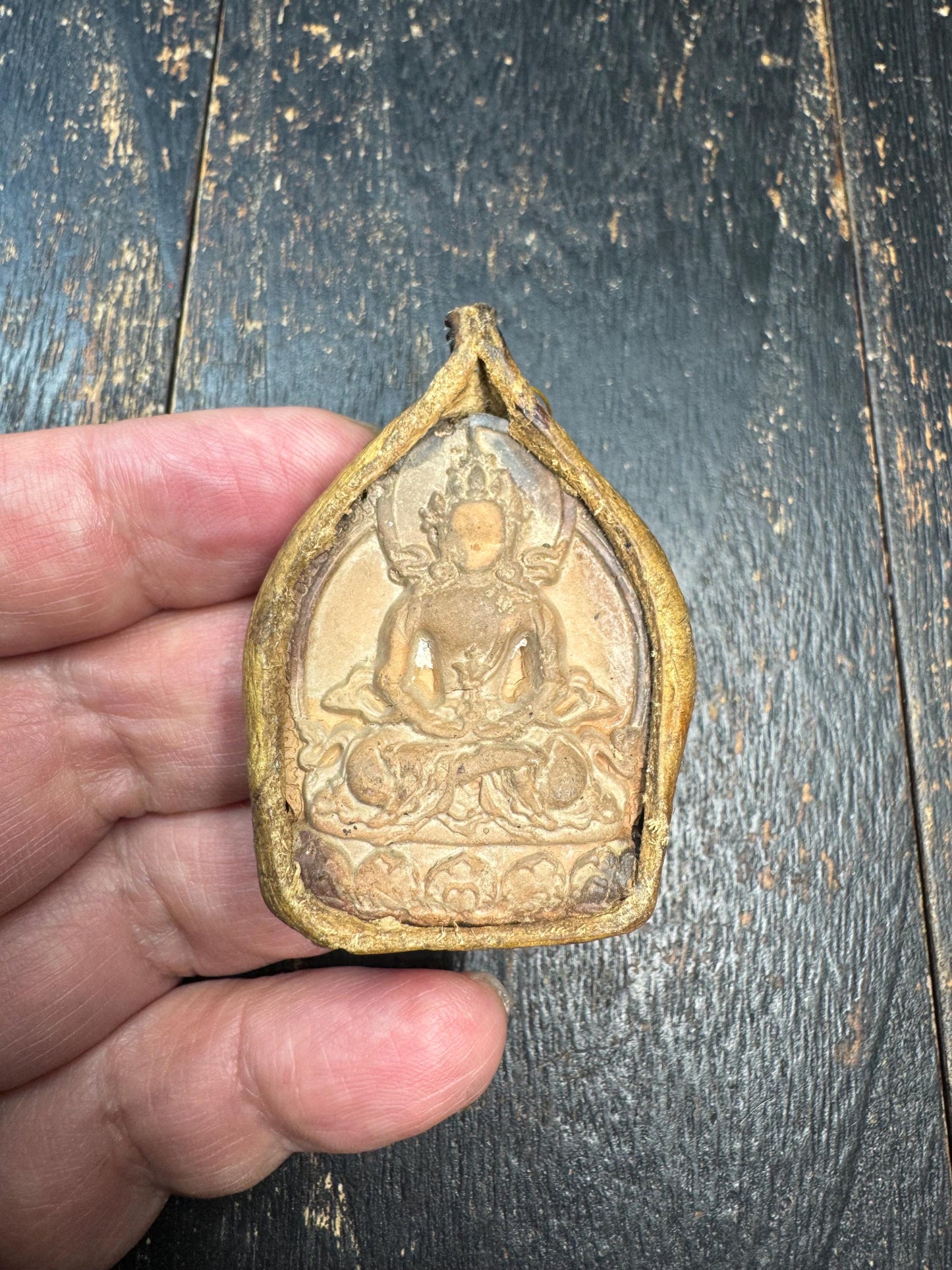 Vintage Buddhist Glass Tsa Tsa Amulet Pendant: Nepal Tribal Art
