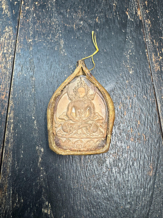 Vintage Buddhist Glass Tsa Tsa Amulet Pendant: Nepal Tribal Art