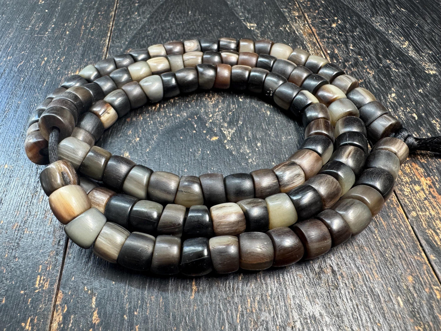 Vintage Himalayan 108 Bead Mala Necklace | Handmade Dark Prayer Beads | Tribal Meditation Necklace | 30 Inches