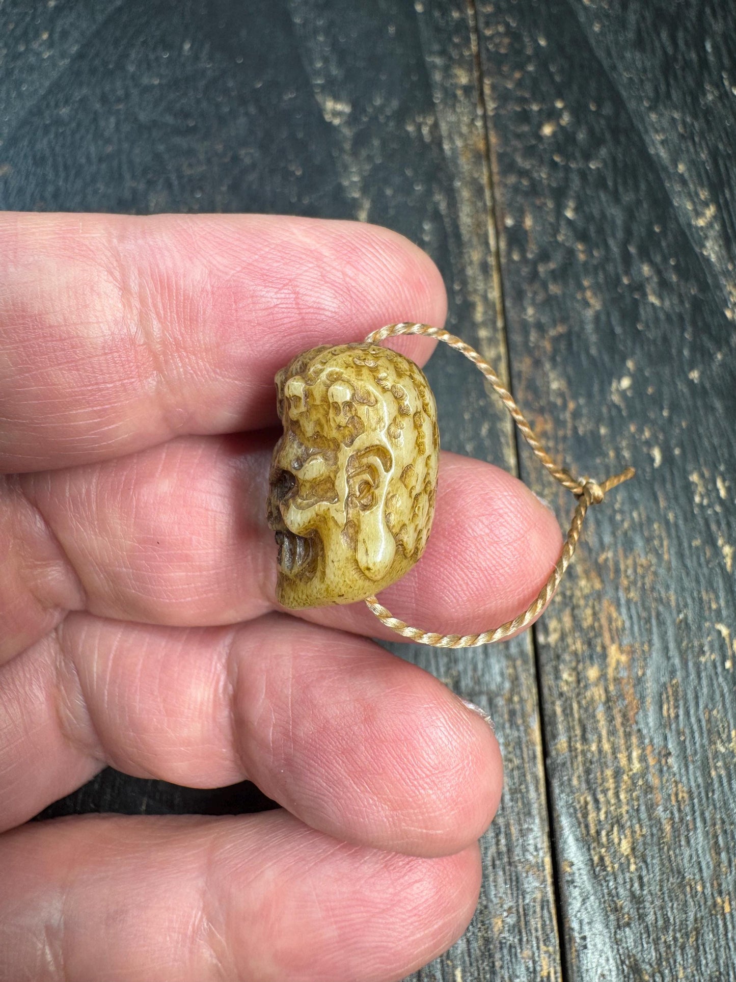 Vintage Yak Bone Mahakala Bead | Hand Carved Tibetan Mahakala Guru Bead | Himalayan Protector Deity Pendant | Mala Accessory
