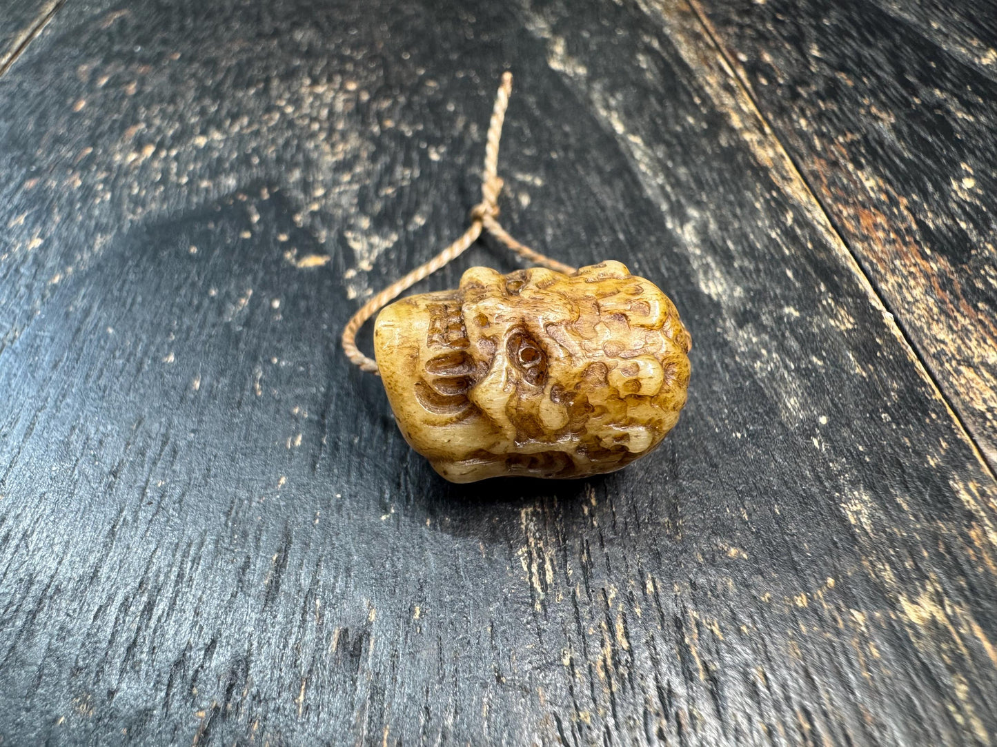 Vintage Yak Bone Mahakala Bead | Hand Carved Tibetan Mahakala Guru Bead | Himalayan Protector Deity Pendant | Mala Accessory