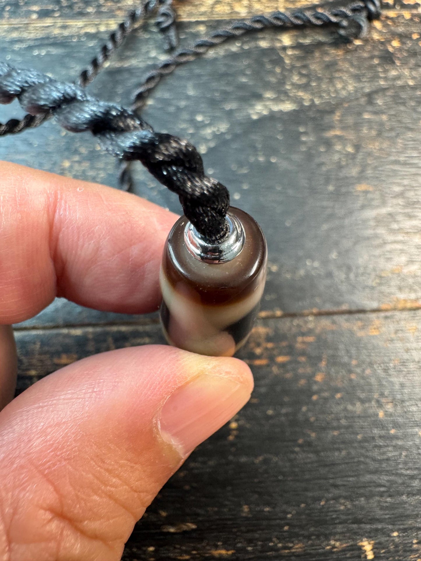 Water Pattern Dzi Agate Pendant Necklace • Adjustable Cord Necklace • Himalayan Style Etched Agate Bead • Flowing Water Motif Amulet • Unise